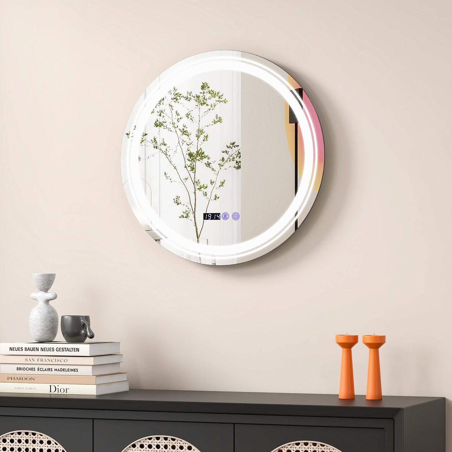 Anti-Fog Round Led Bathroom Mirror with 3 Color LED Lights-L