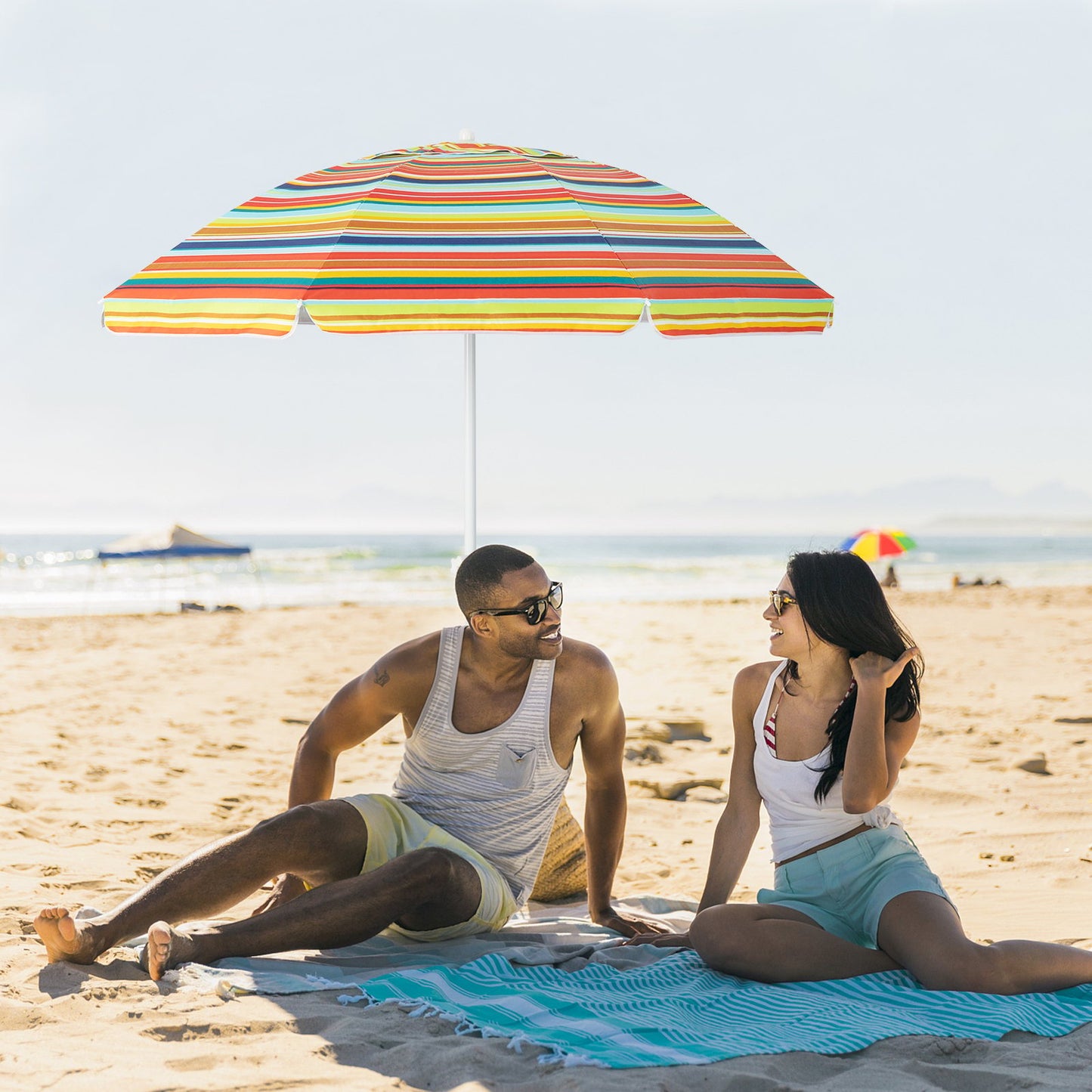 6.5 Feet Patio Beach Umbrella with Waterproof Polyester Fabric-Blue