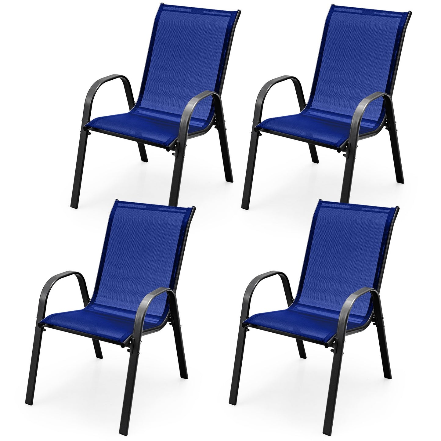 4 Pieces Stackable Patio Dining Chairs Set with Armrest-Black