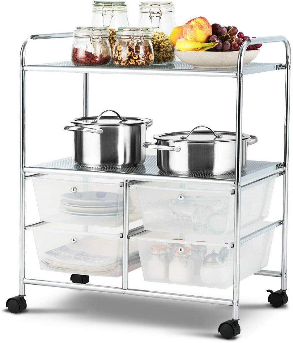 4 Drawers Shelves Rolling Storage Cart Rack-Black