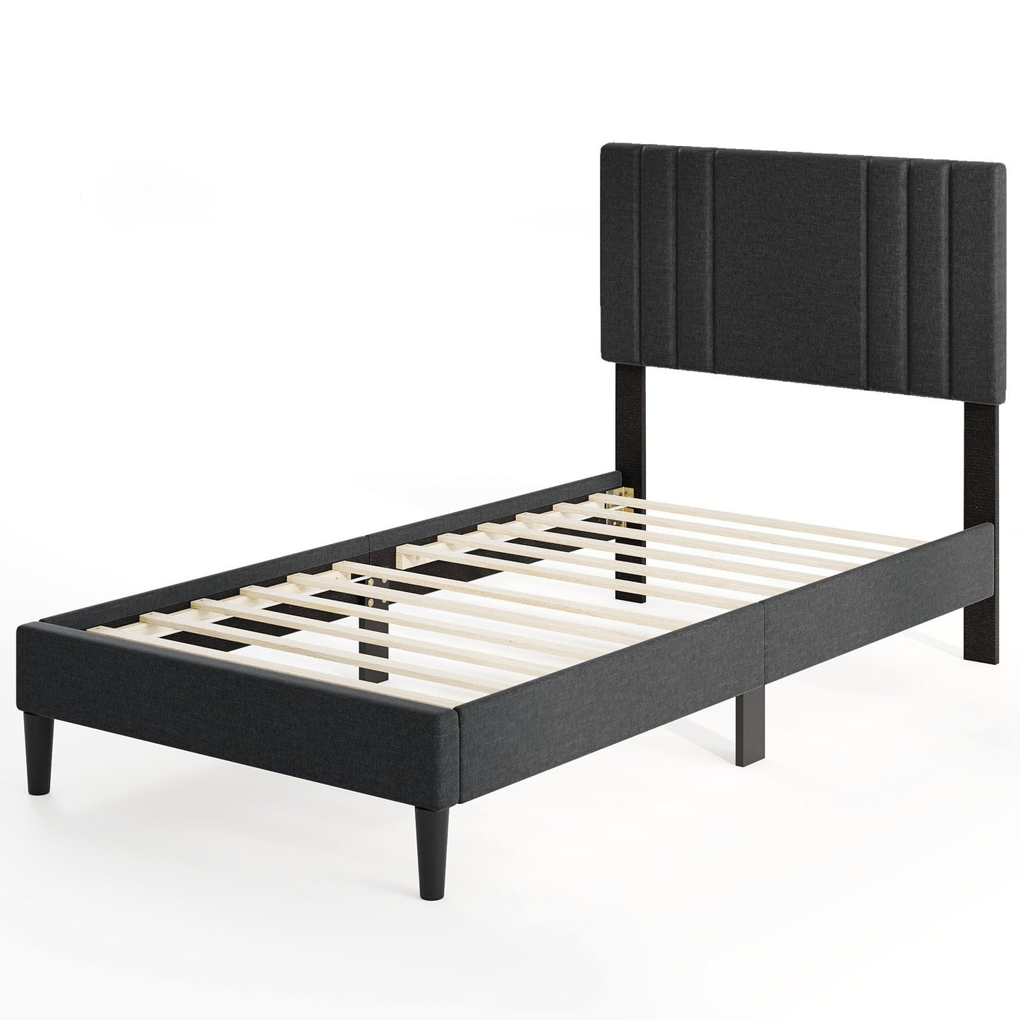 Full/Queen/Twin Size Bed Frame with Vertical Channel Tufted Headboard and Wooden Slats-Queen Size