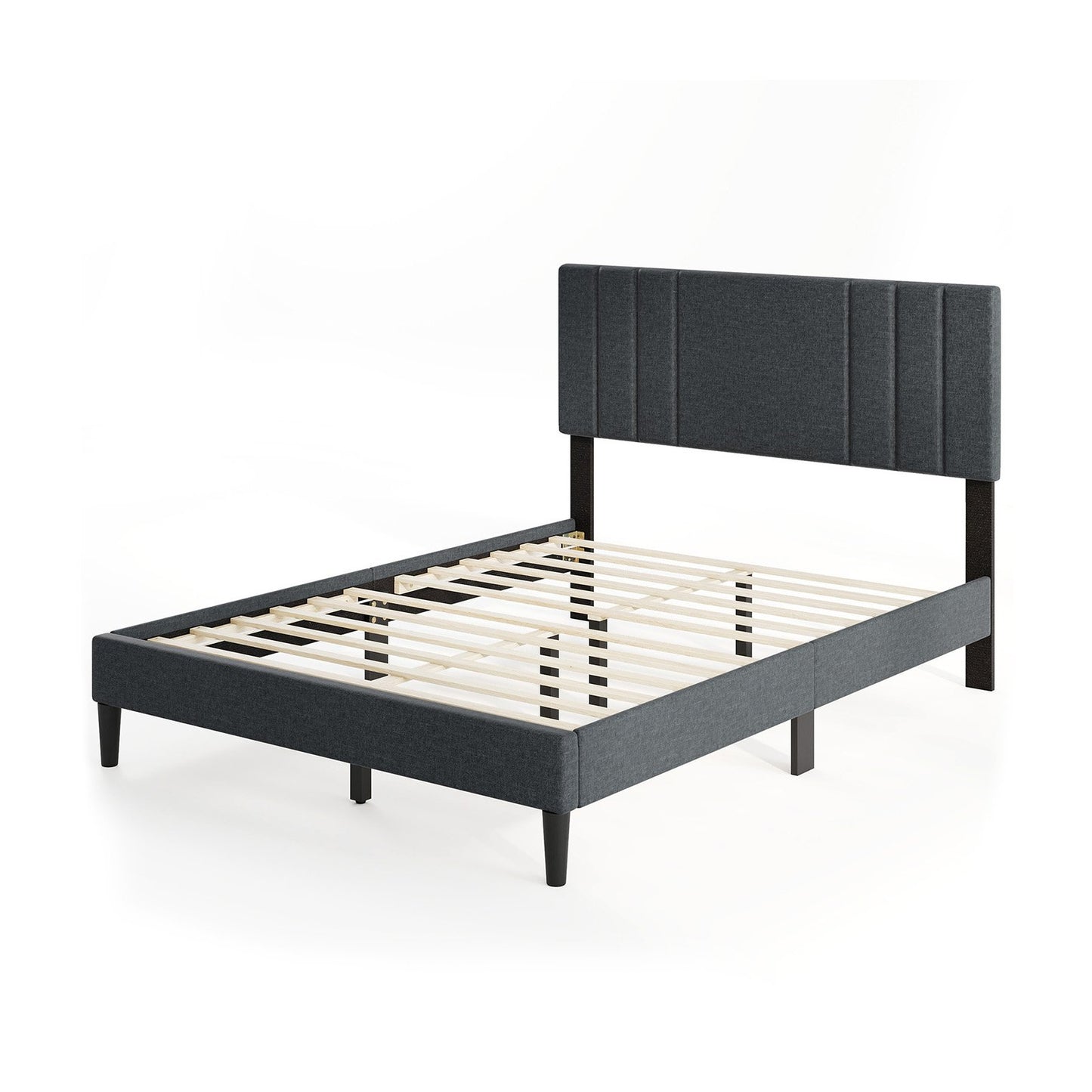 Full/Queen/Twin Size Bed Frame with Vertical Channel Tufted Headboard and Wooden Slats-Queen Size