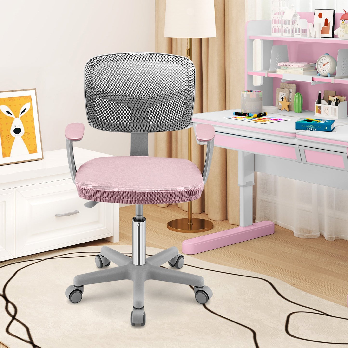 Adjustable Desk Chair with Auto Brake Casters for Kids-Blue