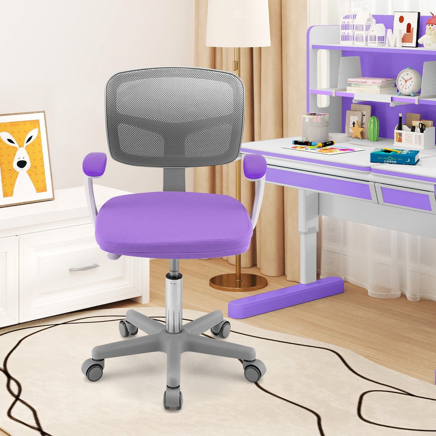 Adjustable Desk Chair with Auto Brake Casters for Kids-Blue