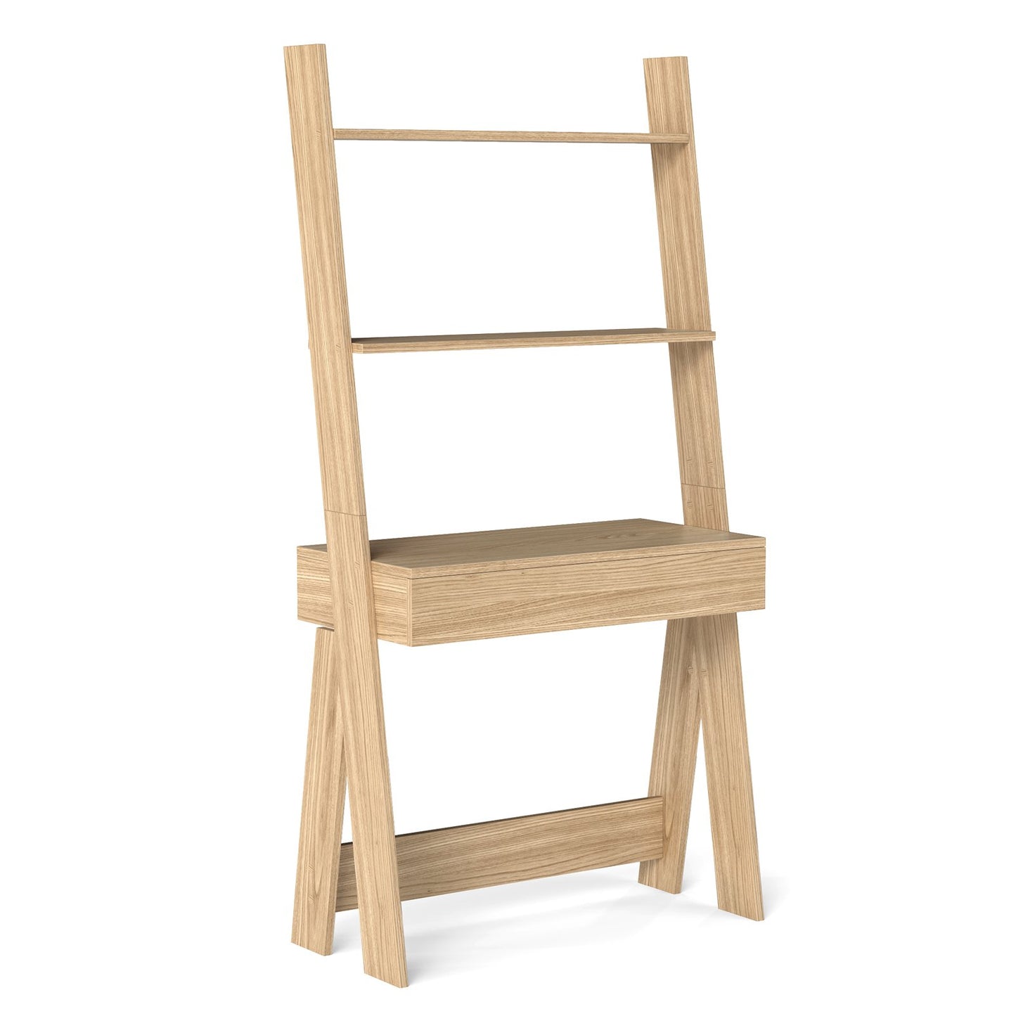 Ladder Shelf Desk Bookcase with Countertop Drawer and 2 Shelves-Gray