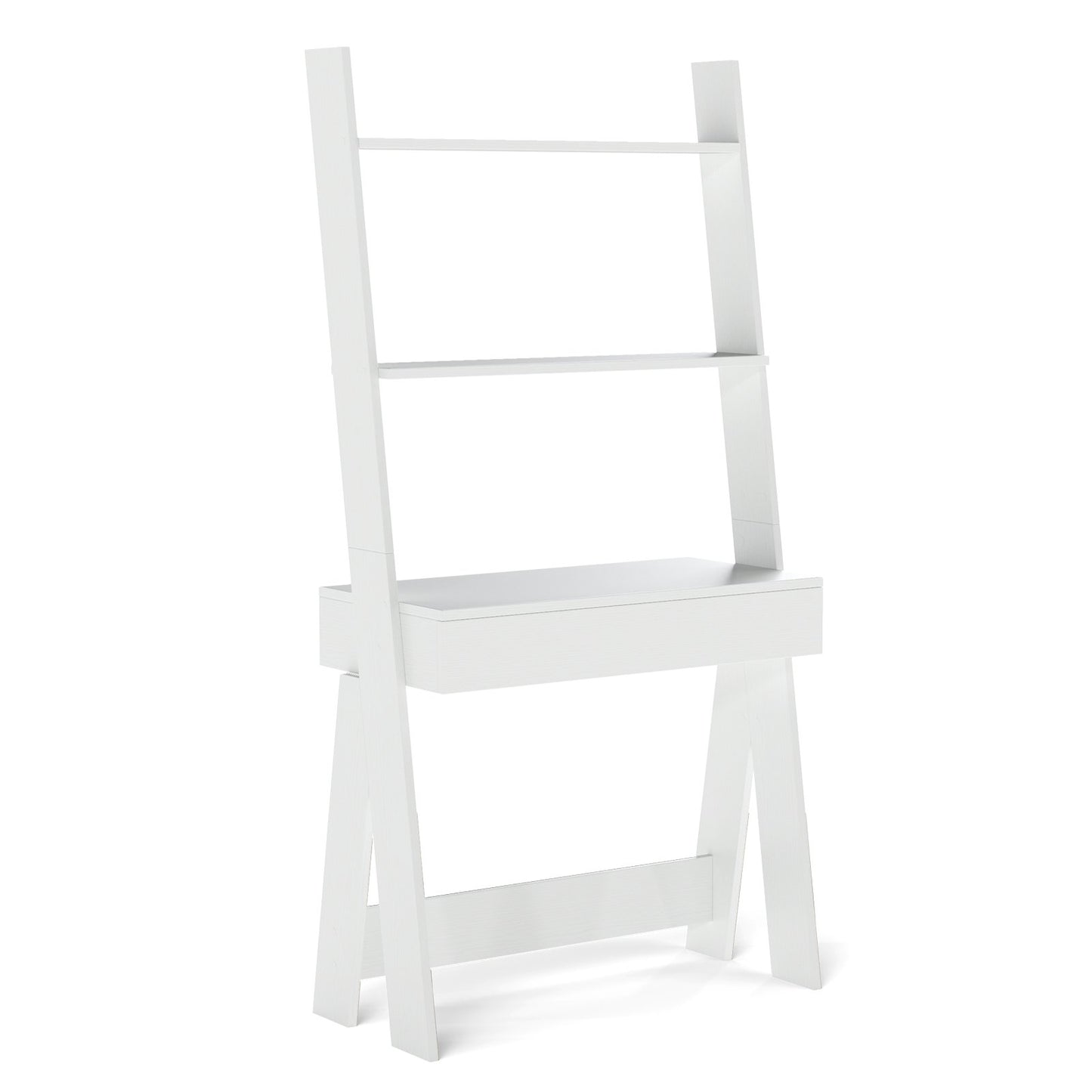 Ladder Shelf Desk Bookcase with Countertop Drawer and 2 Shelves-Gray