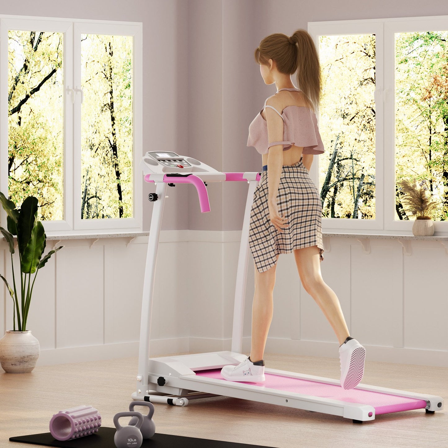 Folding Treadmill with 12 Preset Programs and LCD Display-Black