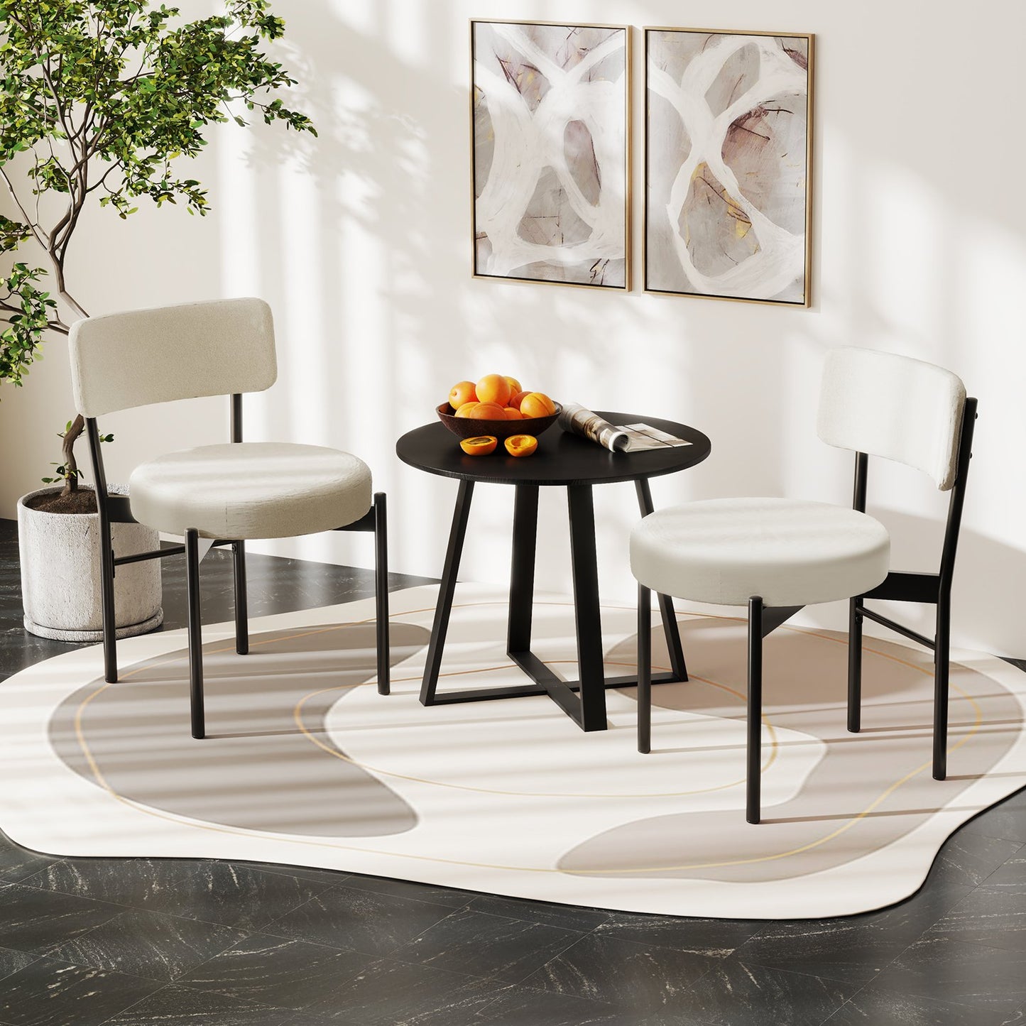Dining Chair Set of 2 with Curved Backrest and Padded Seat-Gray