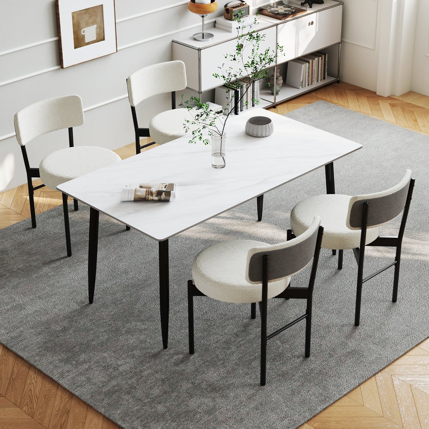Dining Chair Set of 2 with Curved Backrest and Padded Seat-Gray