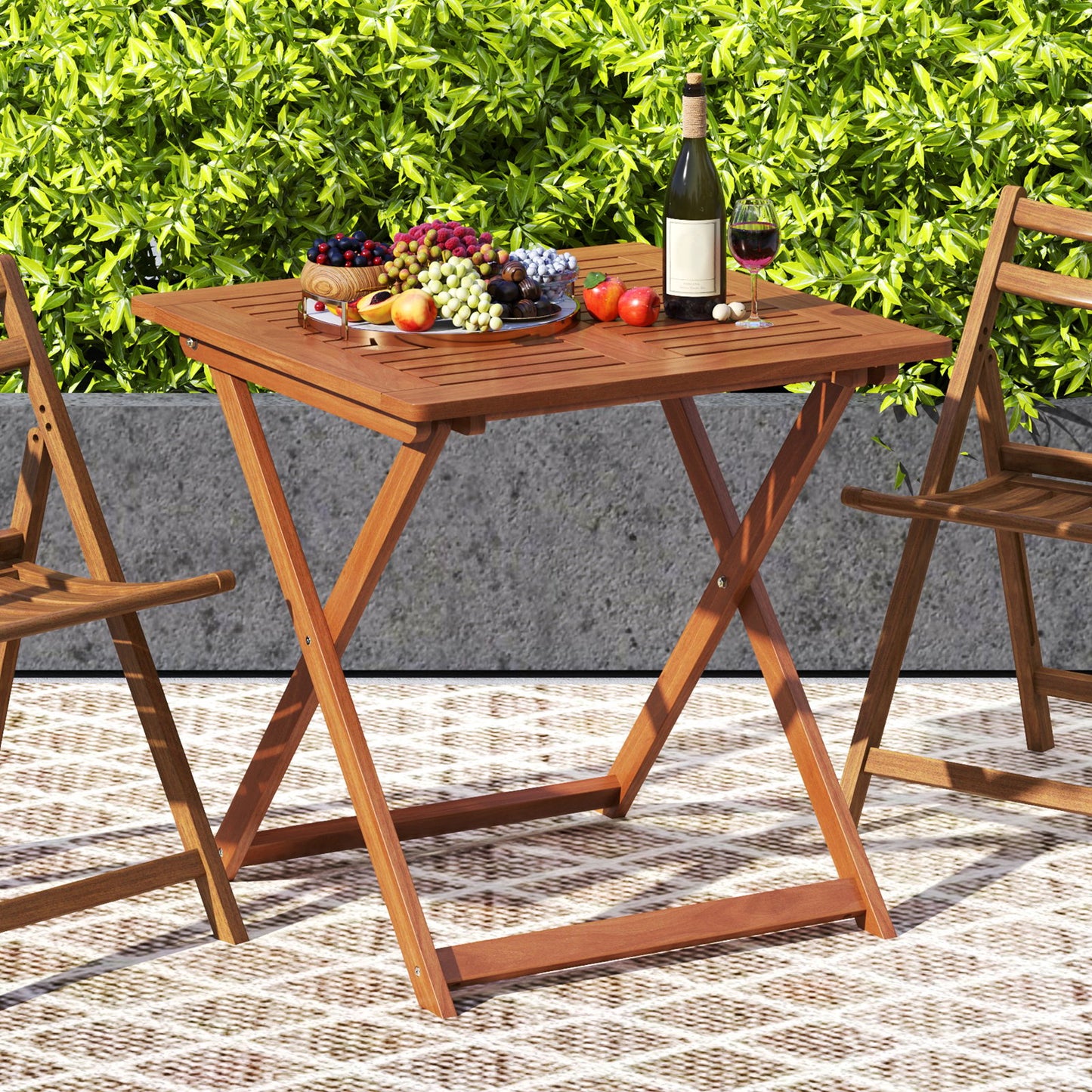 29.5 Inch x 29.5 Inch Patio Dining Table with Teak Painting and Umbrella Hole