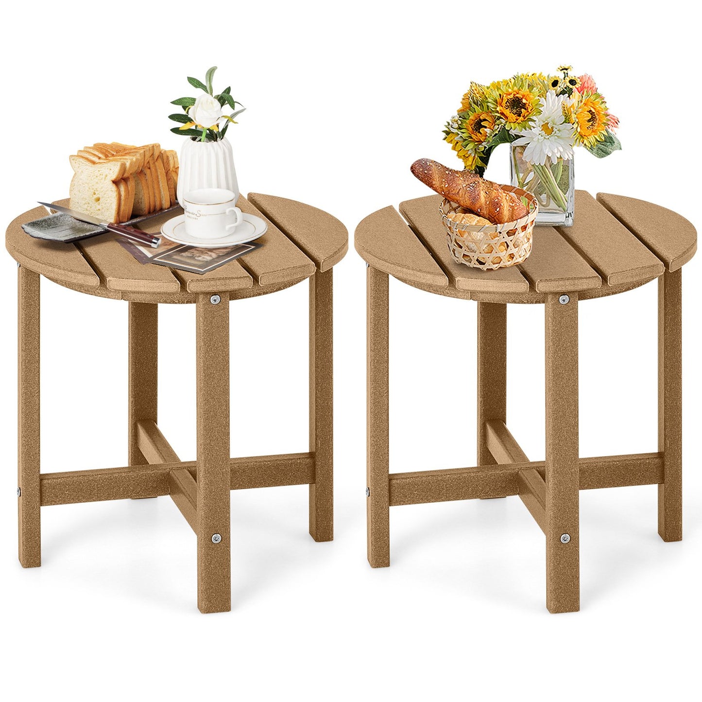 Set of 2 18 Inch Round Weather-Resistant Adirondack Side Tables-Black