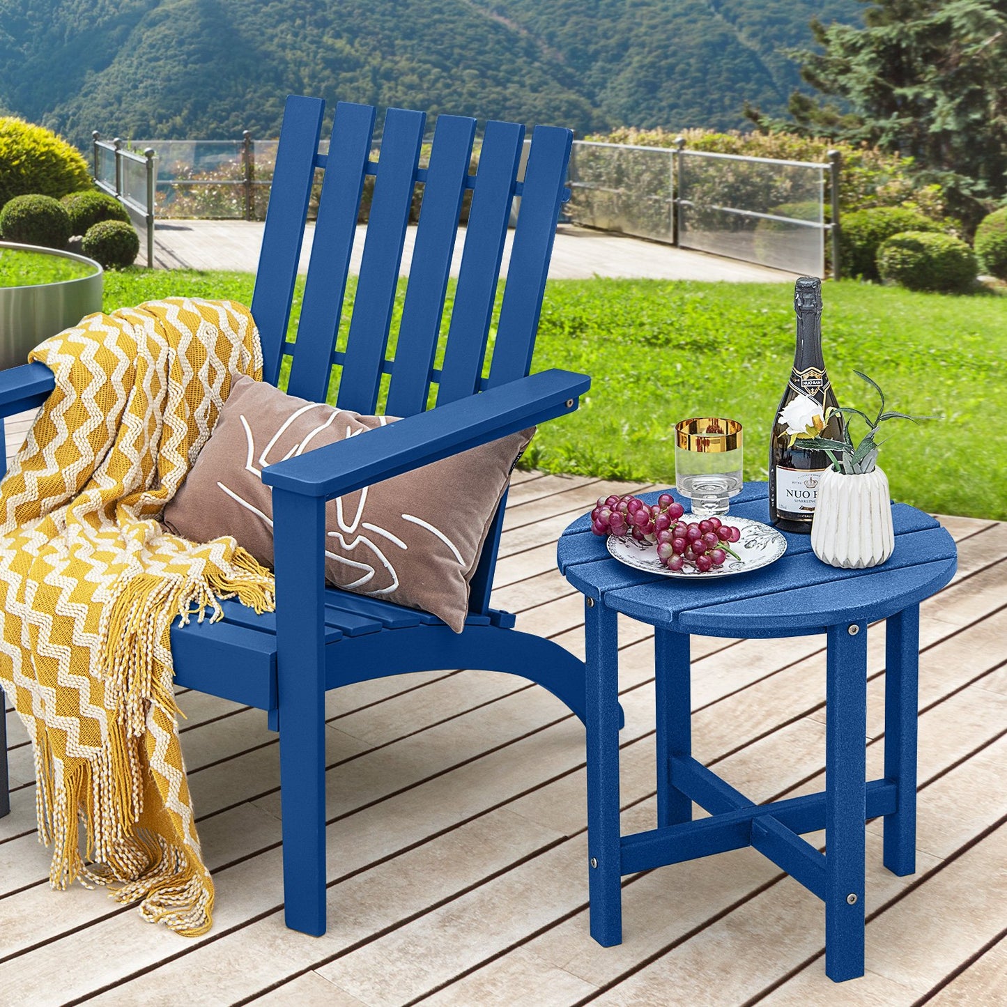 Set of 2 18 Inch Round Weather-Resistant Adirondack Side Tables-Black