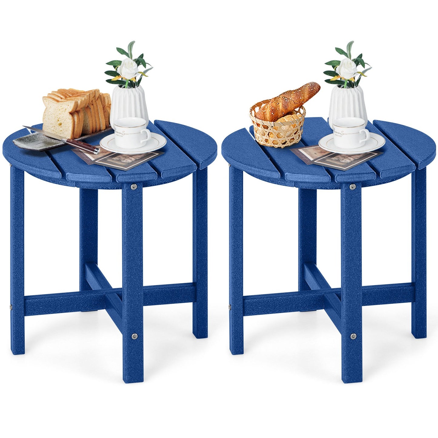 Set of 2 18 Inch Round Weather-Resistant Adirondack Side Tables-Black