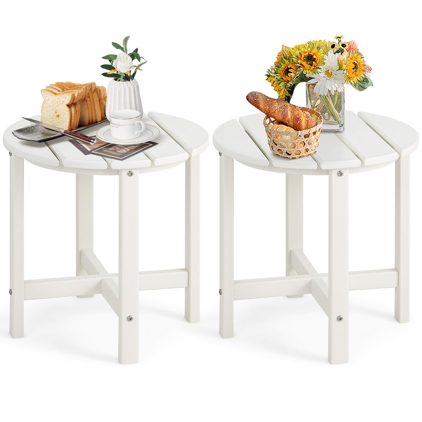 Set of 2 18 Inch Round Weather-Resistant Adirondack Side Tables-Black