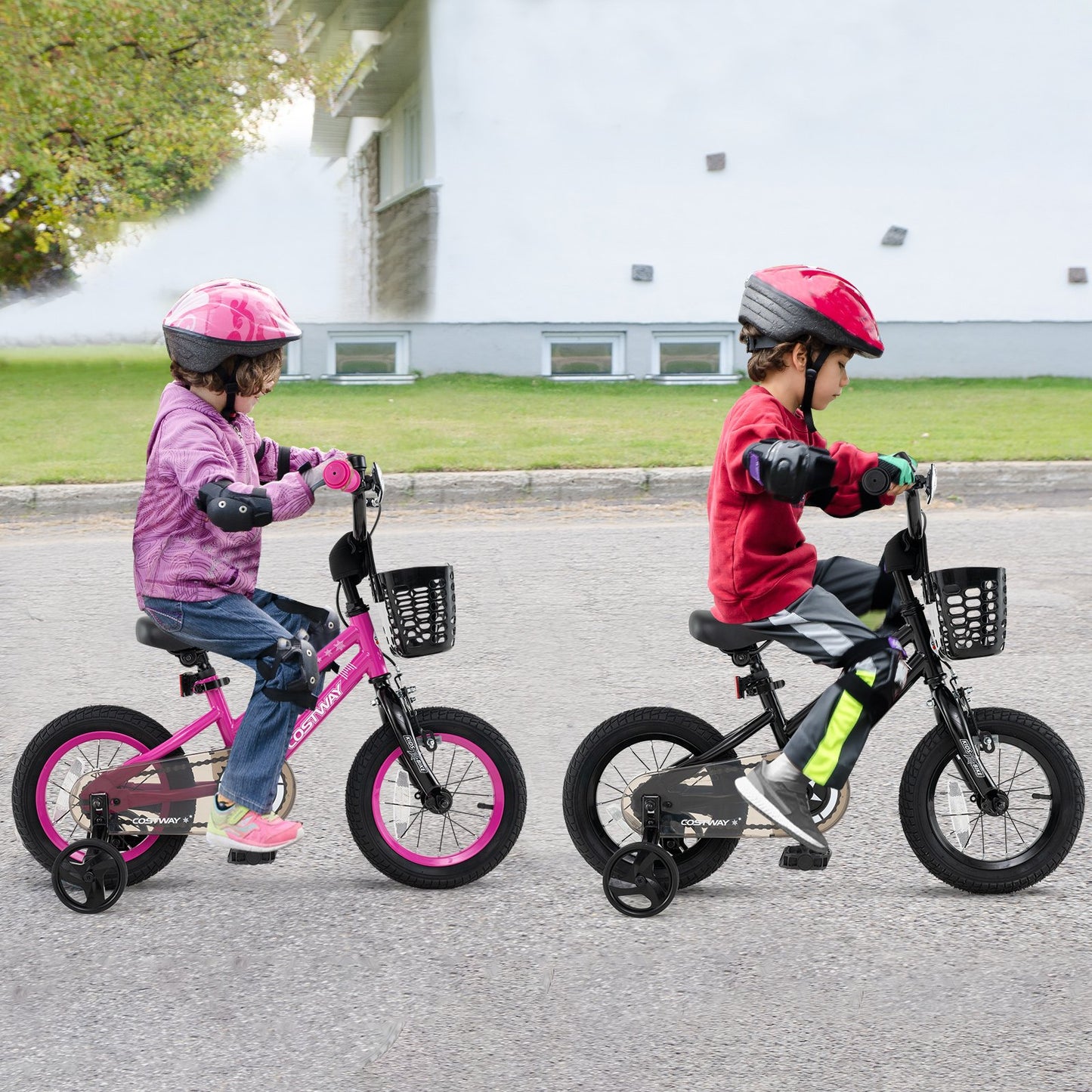 18 Inch Kids Bike Adjustable Bicycle with Front Basket for Children Aged 4-8 Years Old