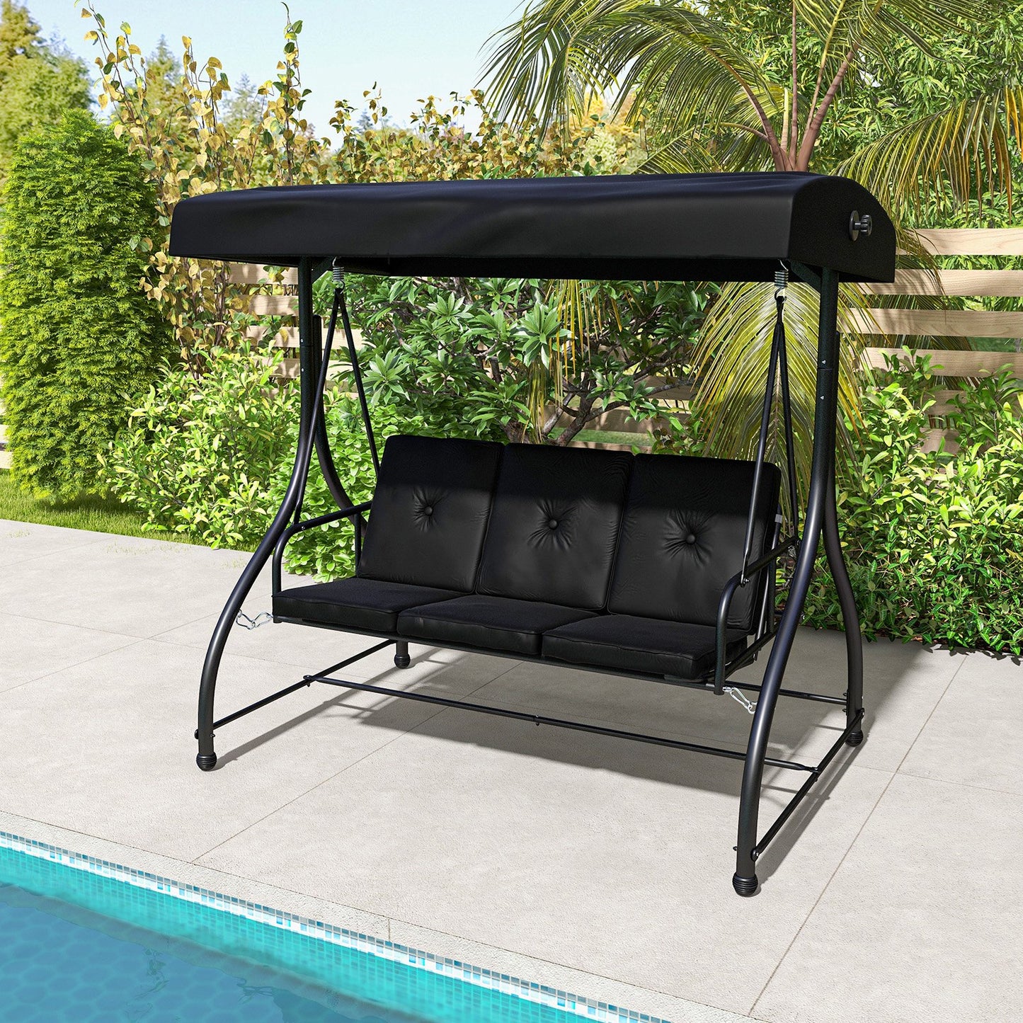 3 Seat Outdoor Porch Swing with Adjustable Canopy-Beige