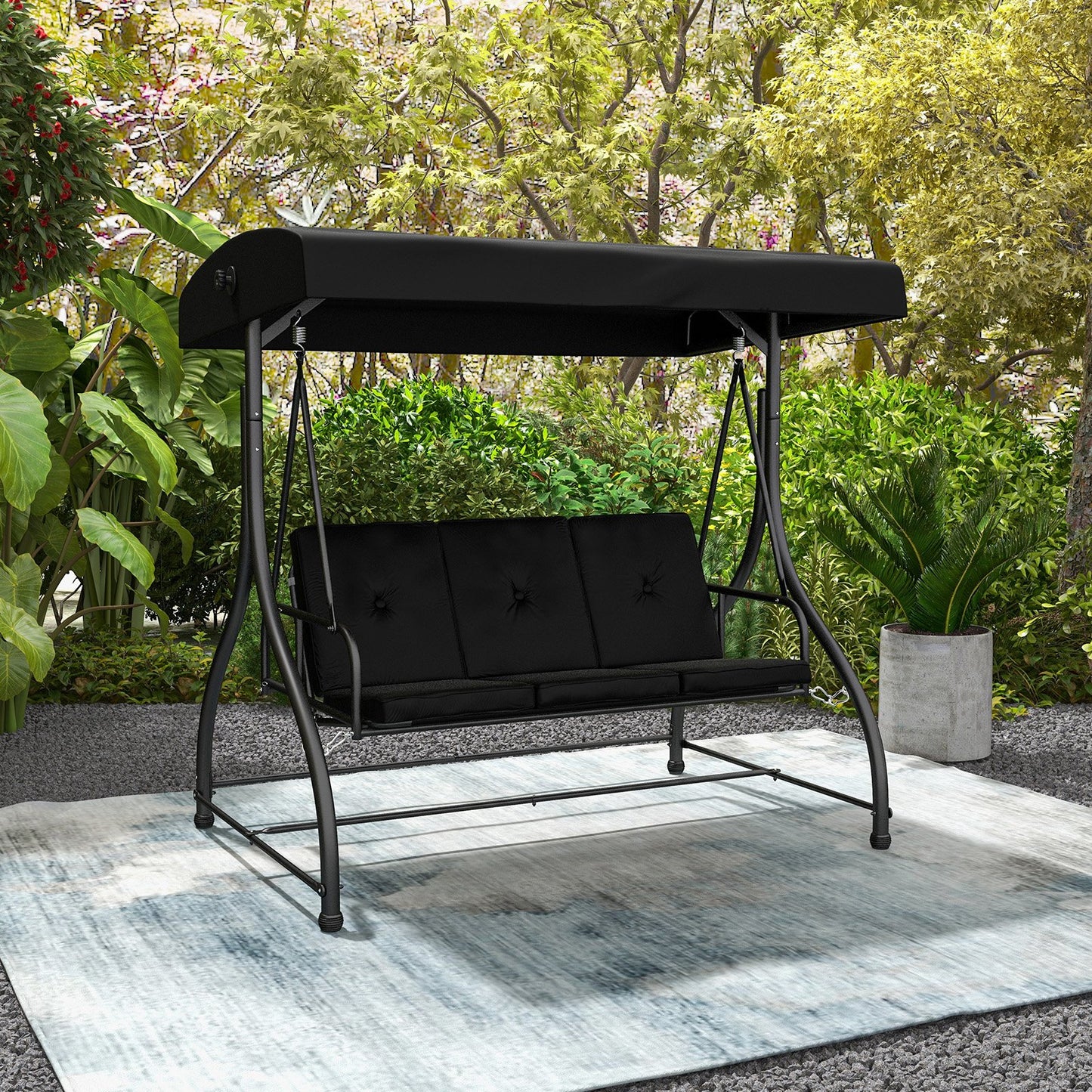 3 Seat Outdoor Porch Swing with Adjustable Canopy-Beige