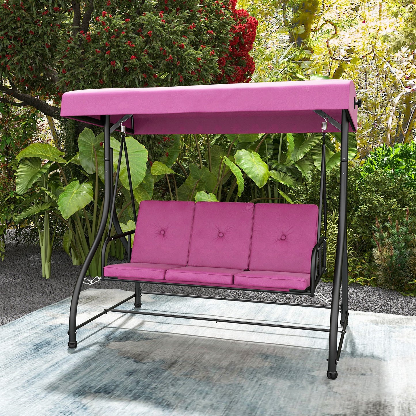3 Seat Outdoor Porch Swing with Adjustable Canopy-Beige