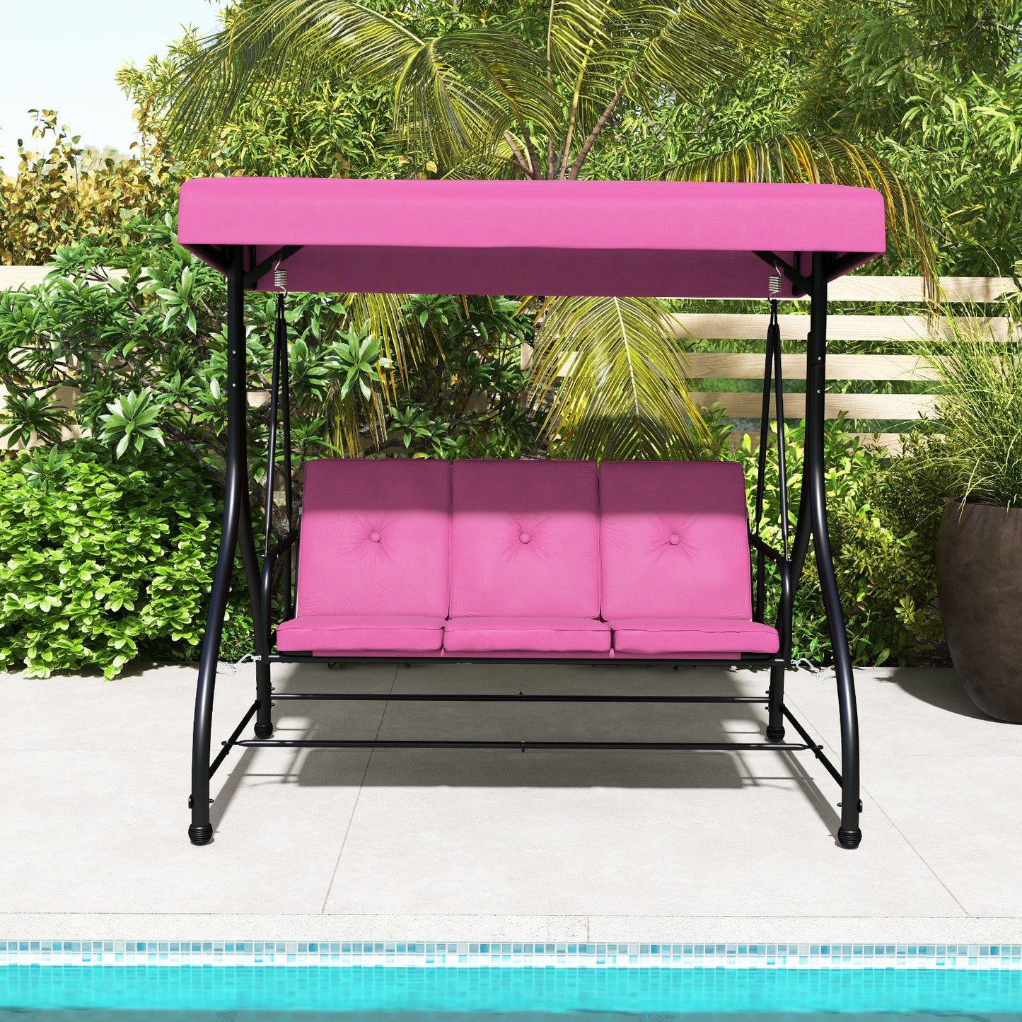 3 Seat Outdoor Porch Swing with Adjustable Canopy-Beige