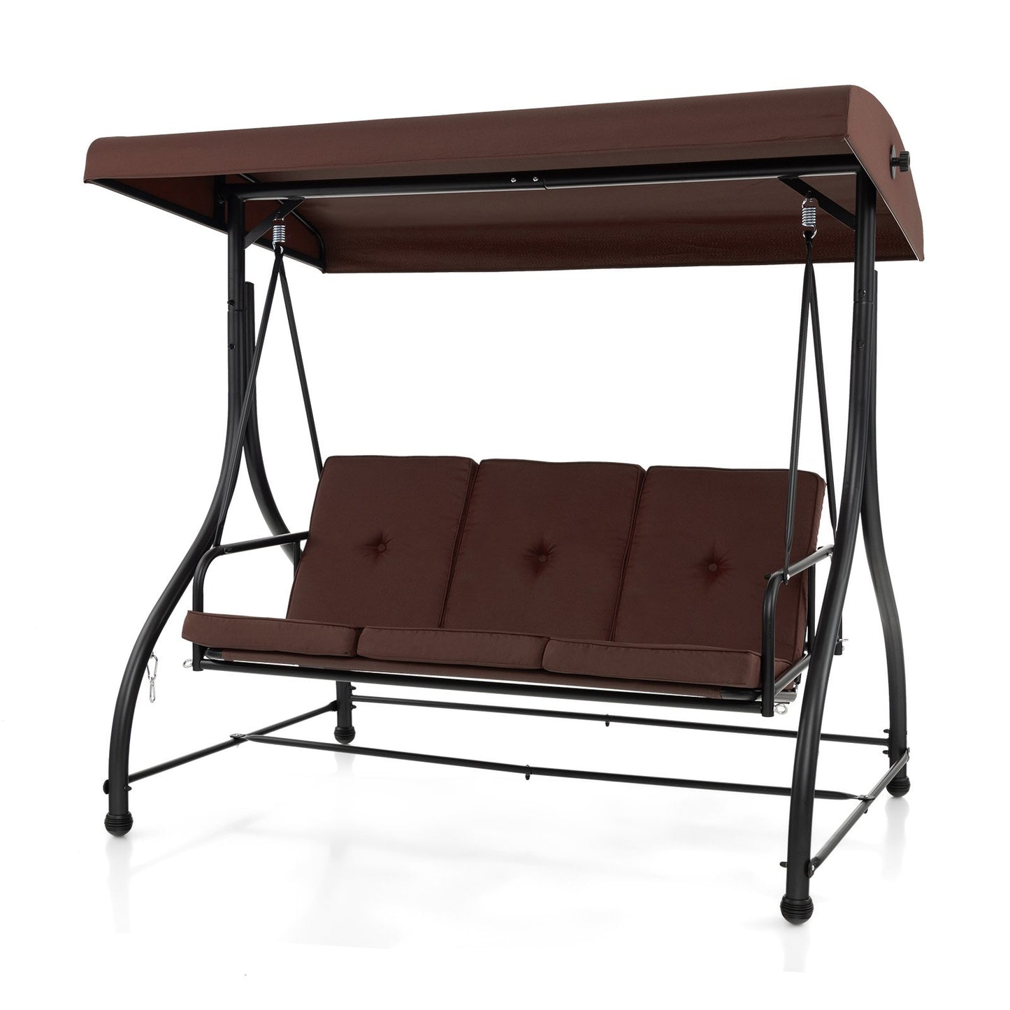 3 Seat Outdoor Porch Swing with Adjustable Canopy-Beige