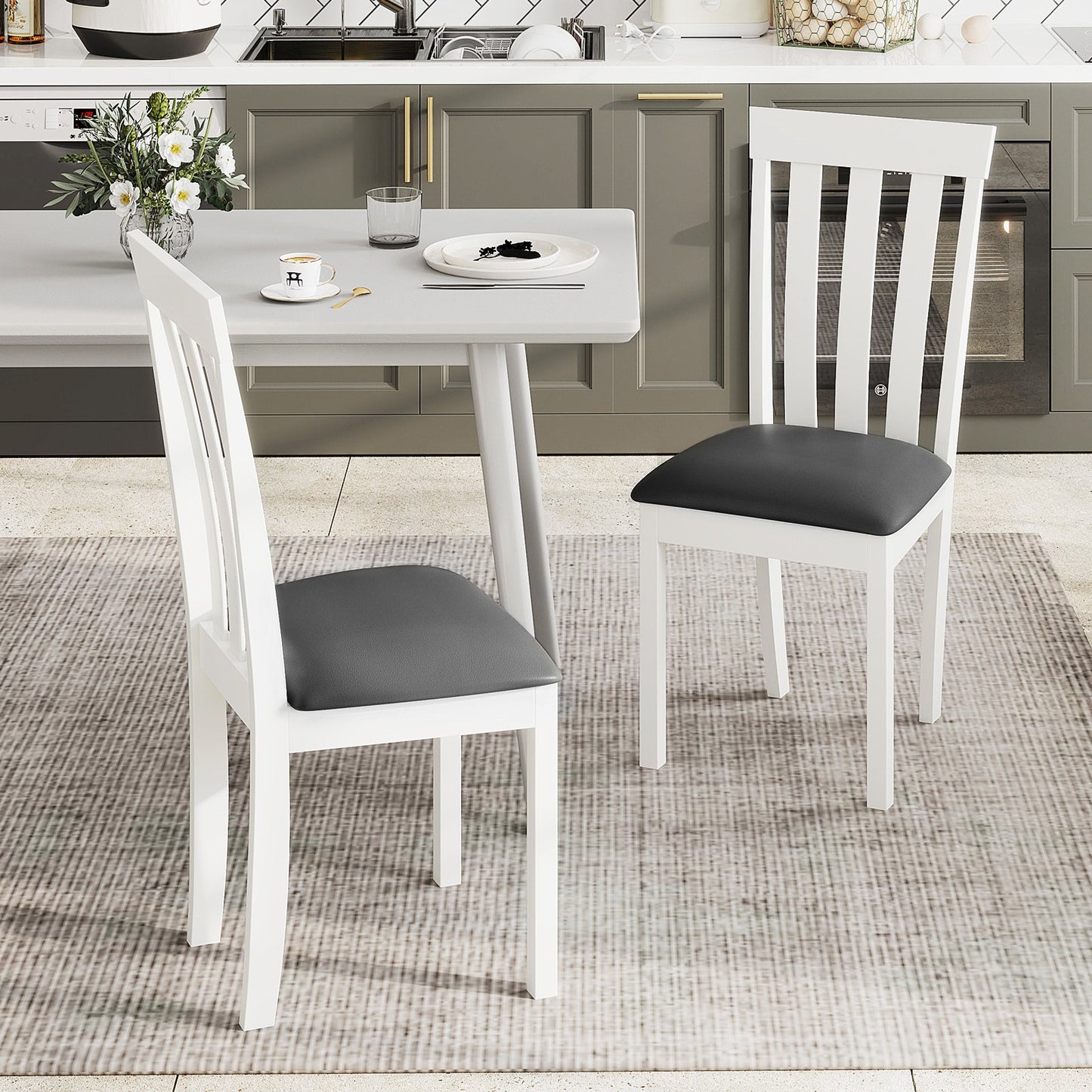 Dining Chair Set of 2 Upholstered Wooden Kitchen Chairs with Padded Seat and Rubber Wood Frame-Espresso