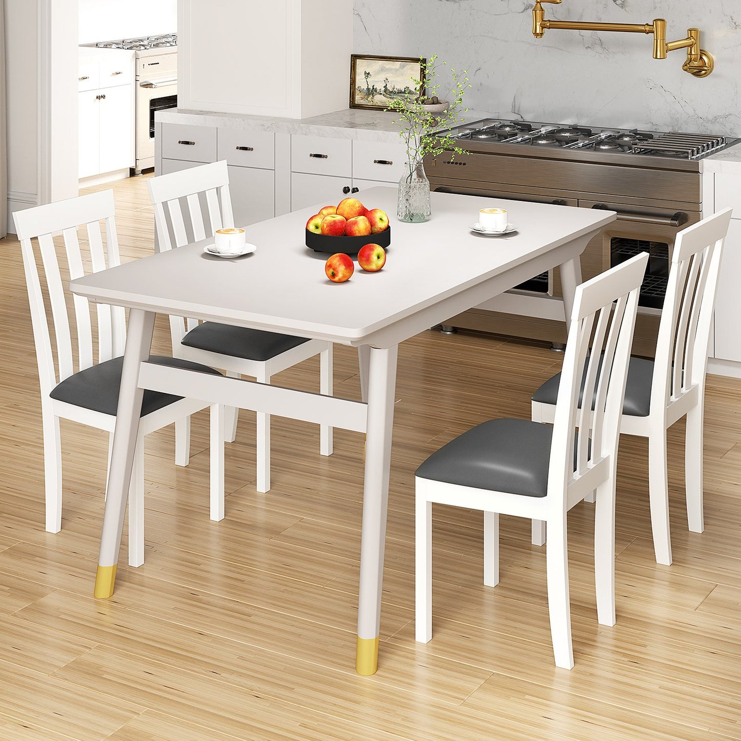 Dining Chair Set of 2 Upholstered Wooden Kitchen Chairs with Padded Seat and Rubber Wood Frame-Espresso