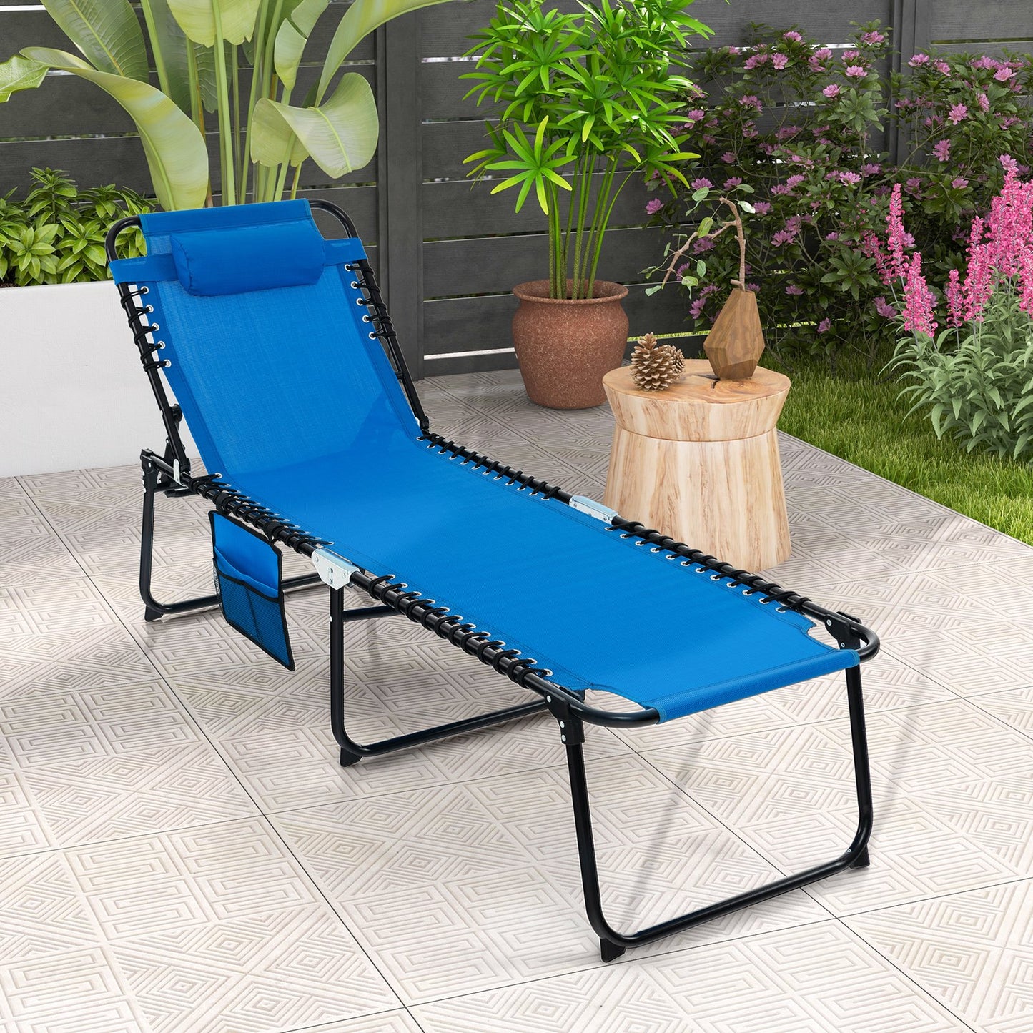 Foldable Recline Lounge Chair with Adjustable Backrest and Footrest-Beige