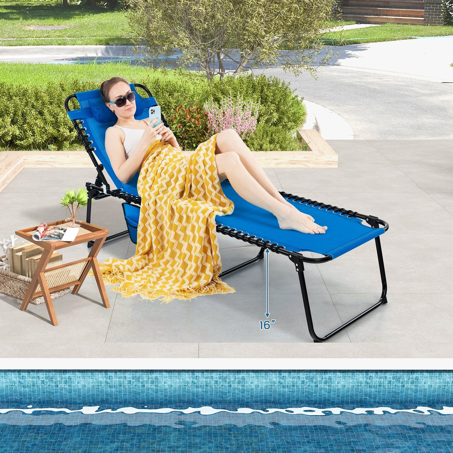 Foldable Recline Lounge Chair with Adjustable Backrest and Footrest-Beige