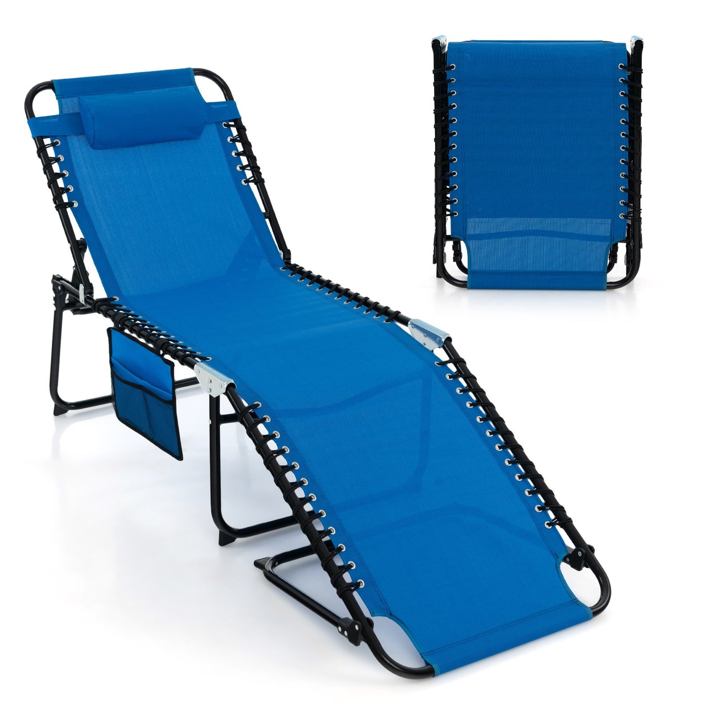 Foldable Recline Lounge Chair with Adjustable Backrest and Footrest-Beige