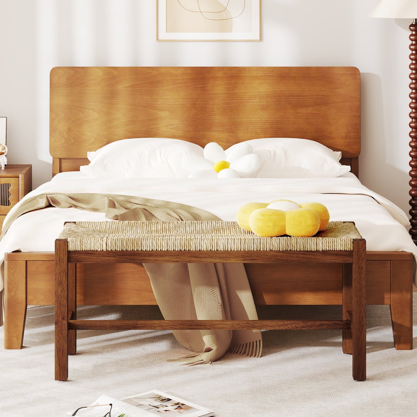 40 Inch Long Wood Bench with Solid Rubber Wood Frame-Walnut