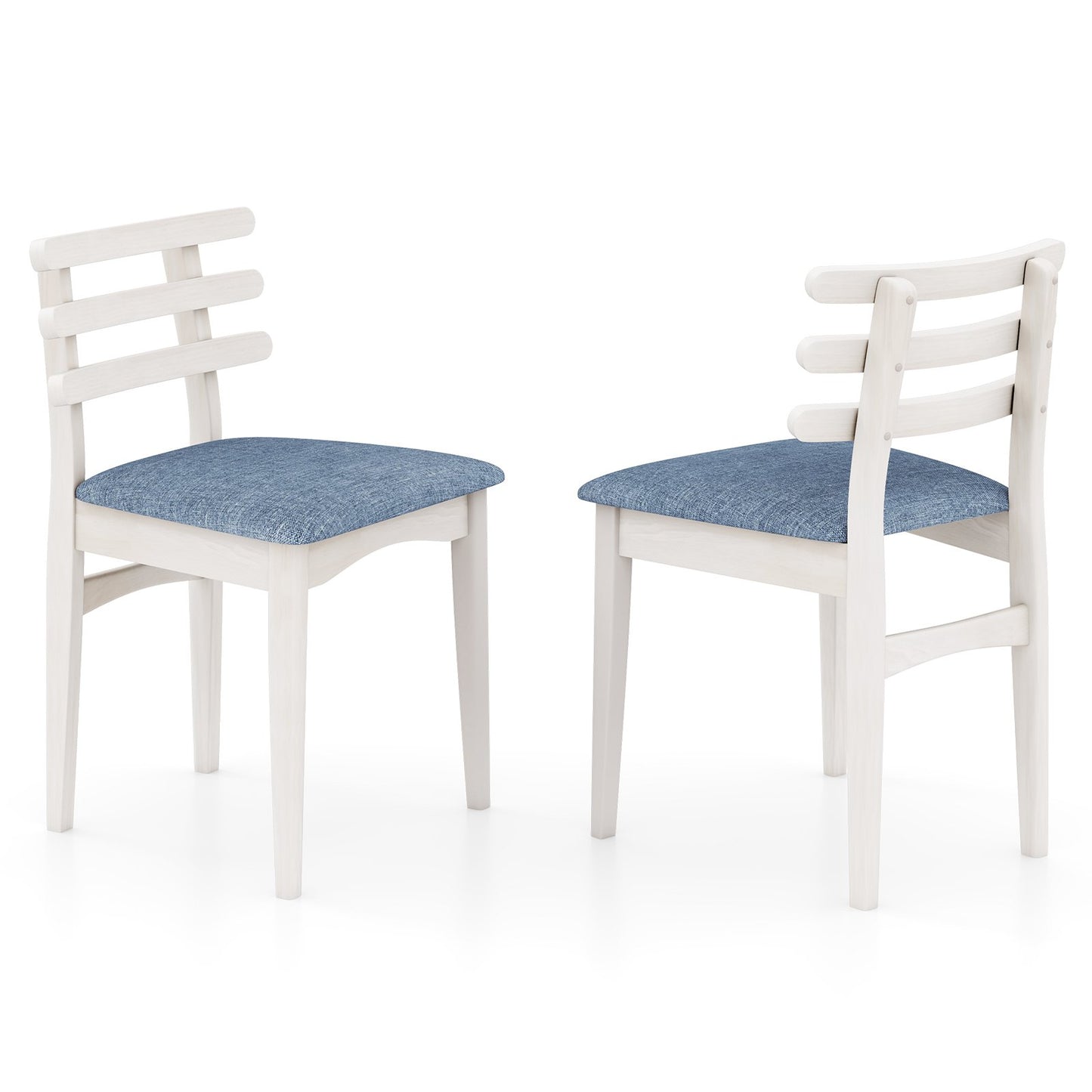 Fabric Kitchen Side Chairs with Rubber Wood Frame and Padded Seat-White