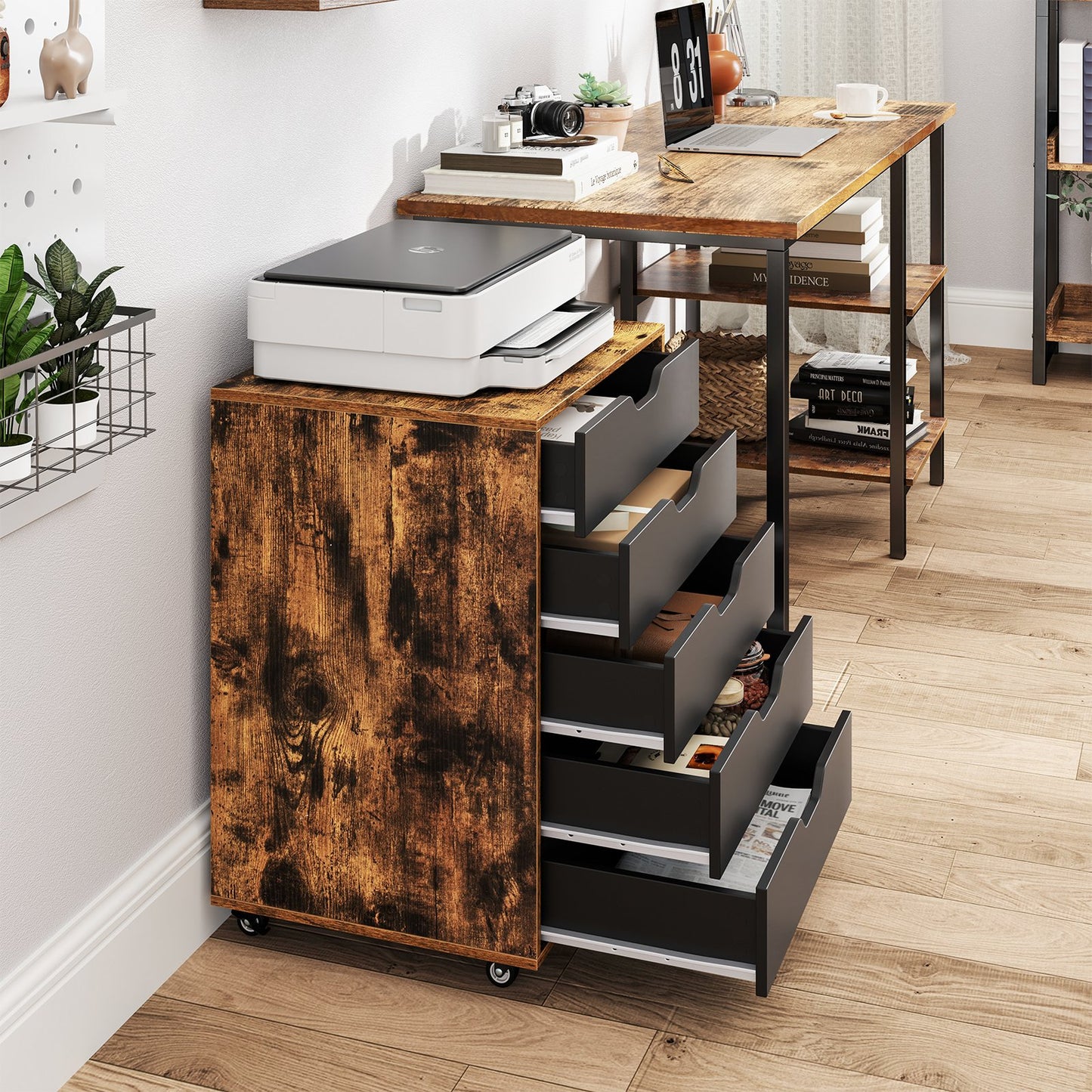 5 Drawer Mobile File Cabinet with Wheels for Living Room-Black