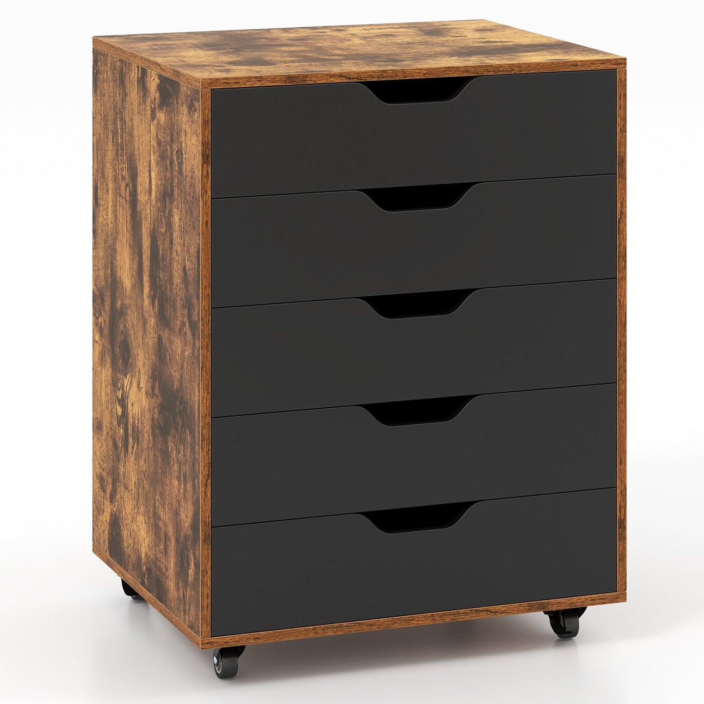 5 Drawer Mobile File Cabinet with Wheels for Living Room-Black