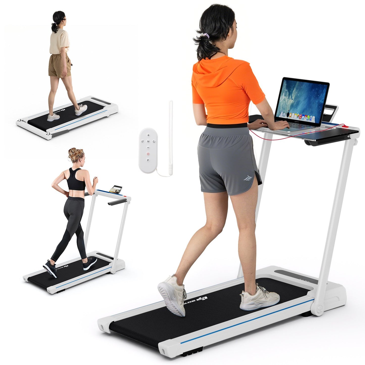 3-in-1 Folding Treadmill with Large Desk and LCD Display-Black
