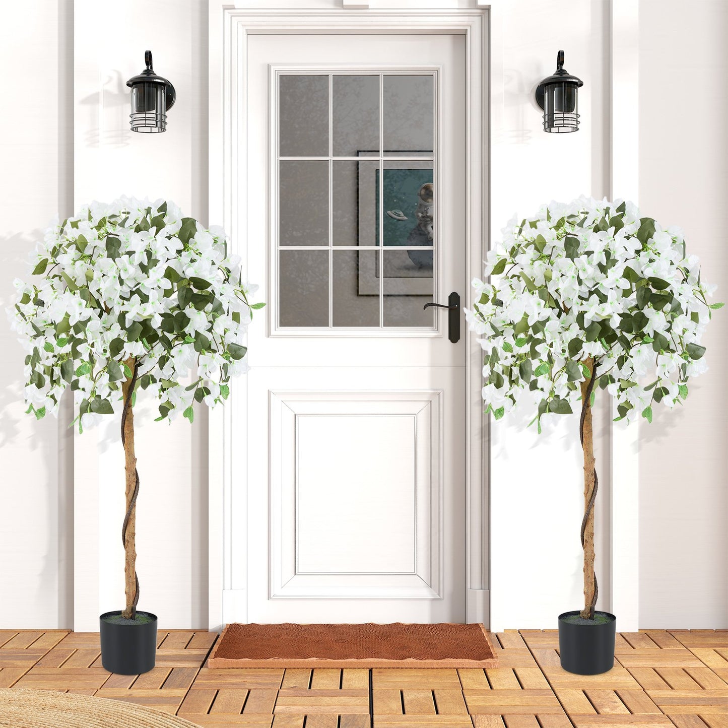 4.5 Feet Artificial Azalea Tree with Cement Pot-Purple
