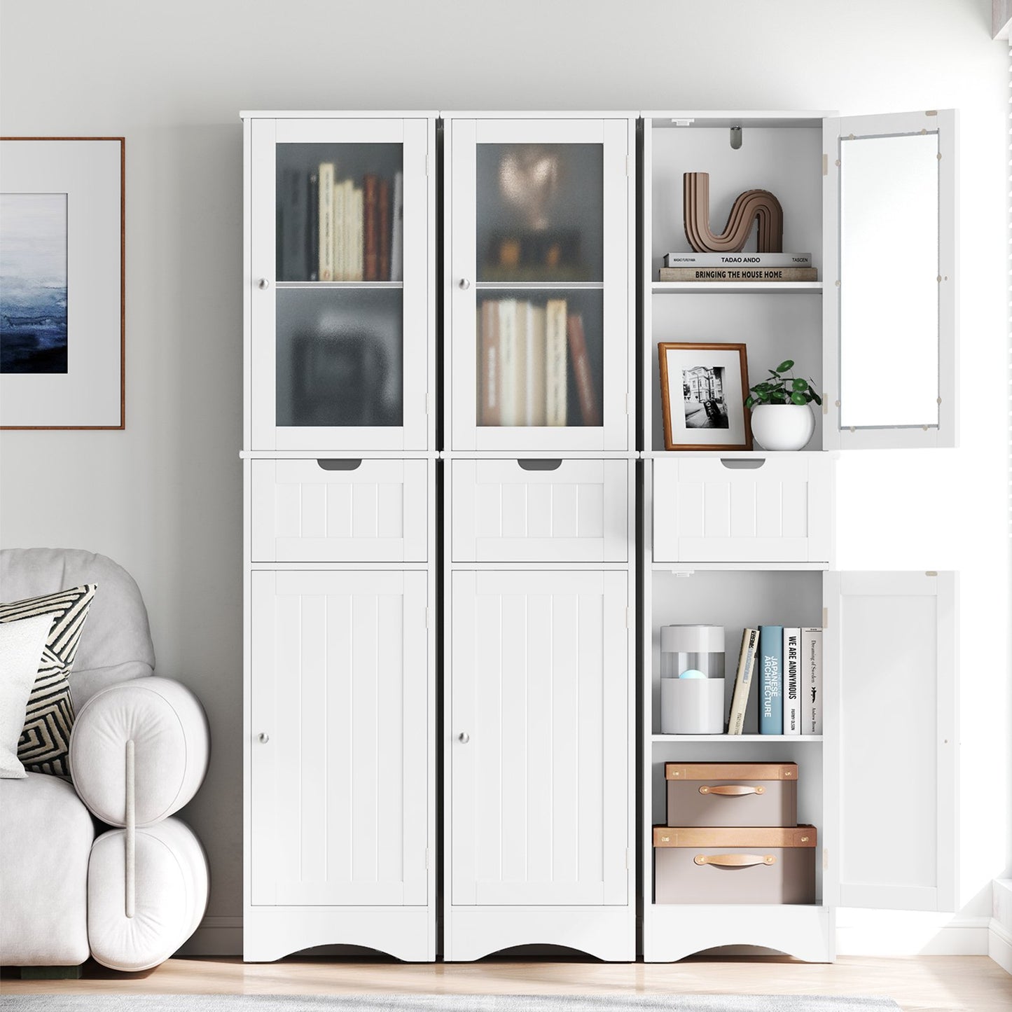 Tall Floor Storage Cabinet with 2 Doors and 1 Drawer for Bathroom-Black