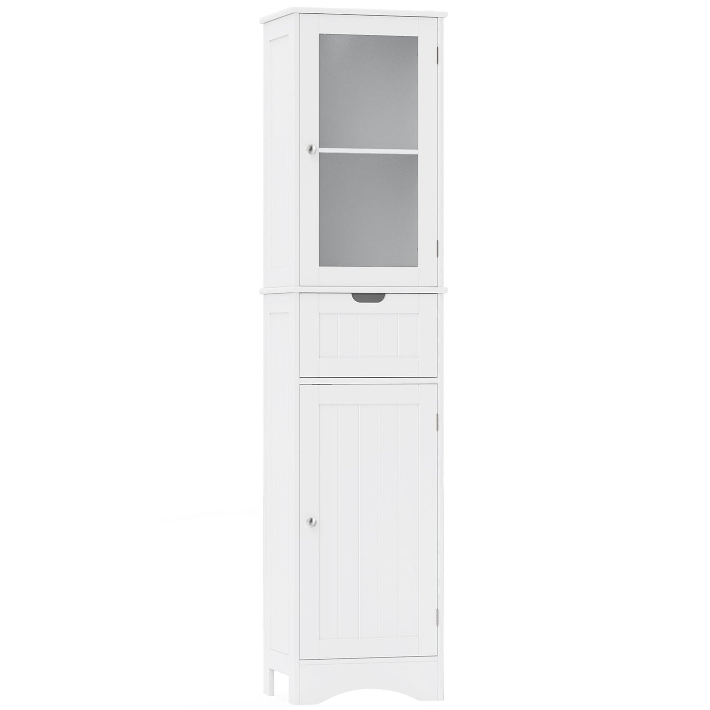Tall Floor Storage Cabinet with 2 Doors and 1 Drawer for Bathroom-Black