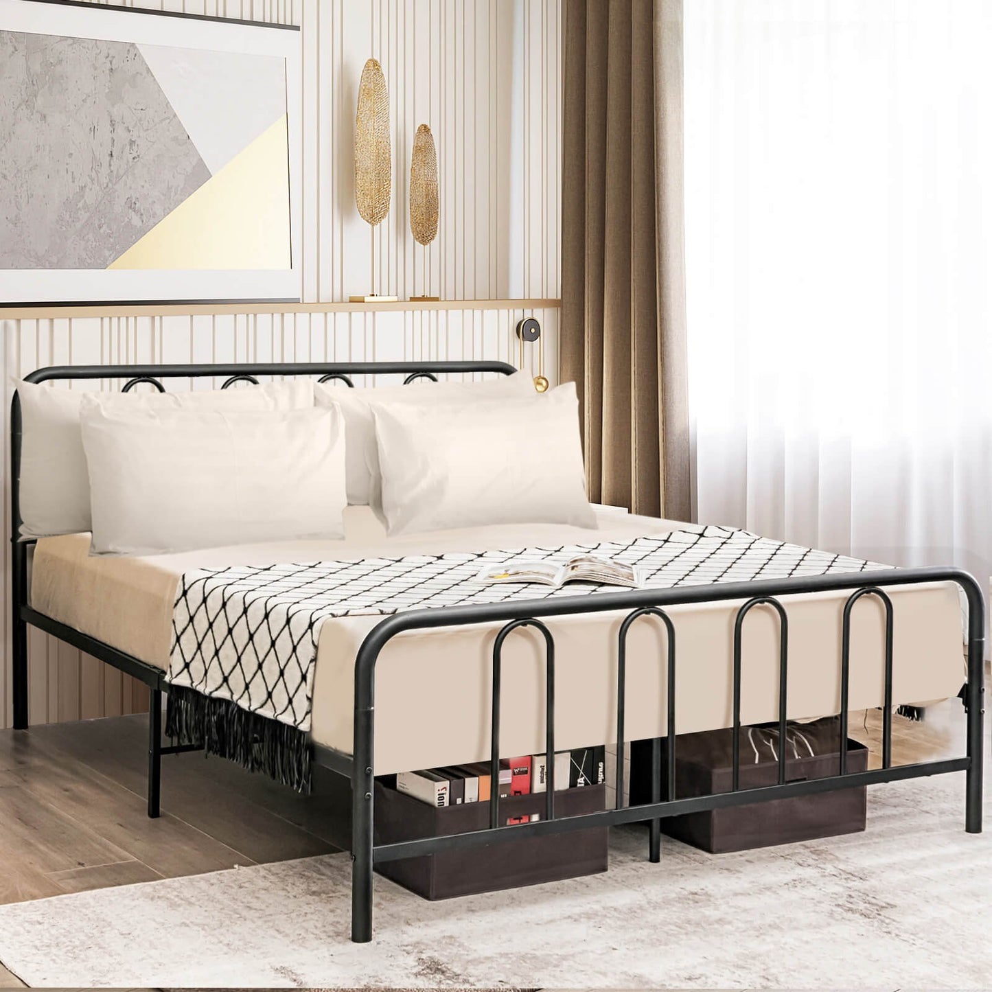 Full/Queen Size Metal Bed Frame with Headboard and Footboard-Queen Size