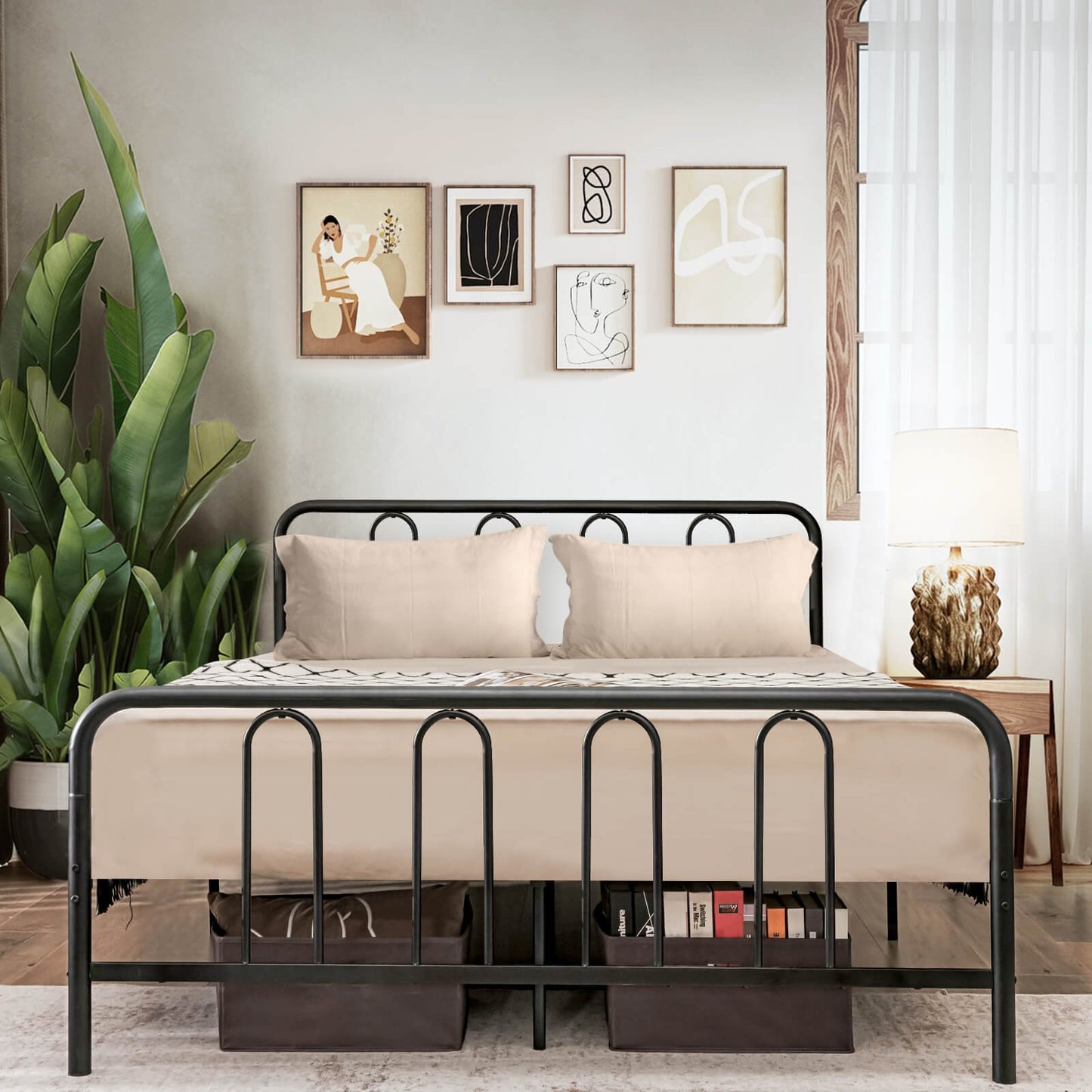 Full/Queen Size Metal Bed Frame with Headboard and Footboard-Queen Size