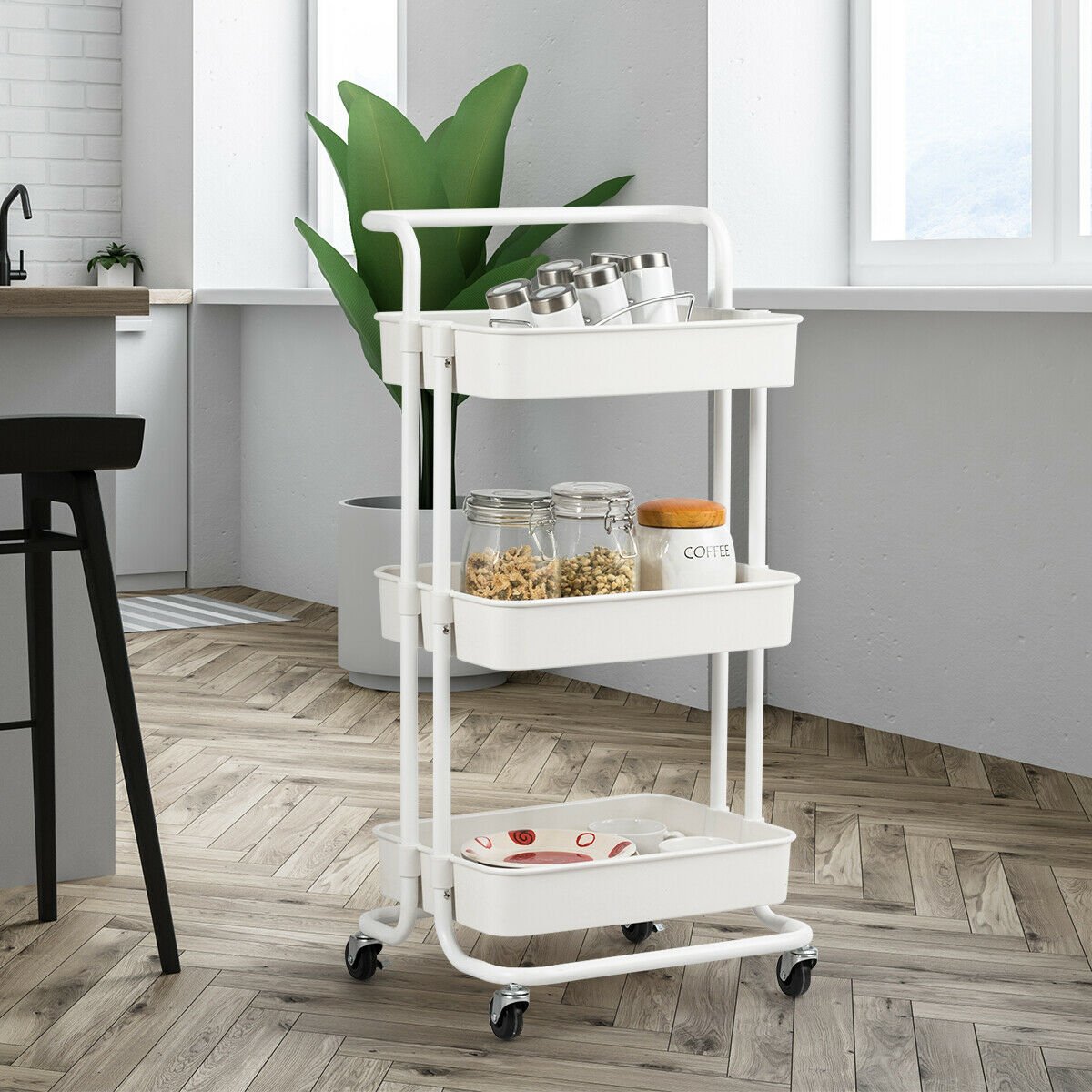 3-Tier Utility Cart Storage Rolling Cart with Casters-Black
