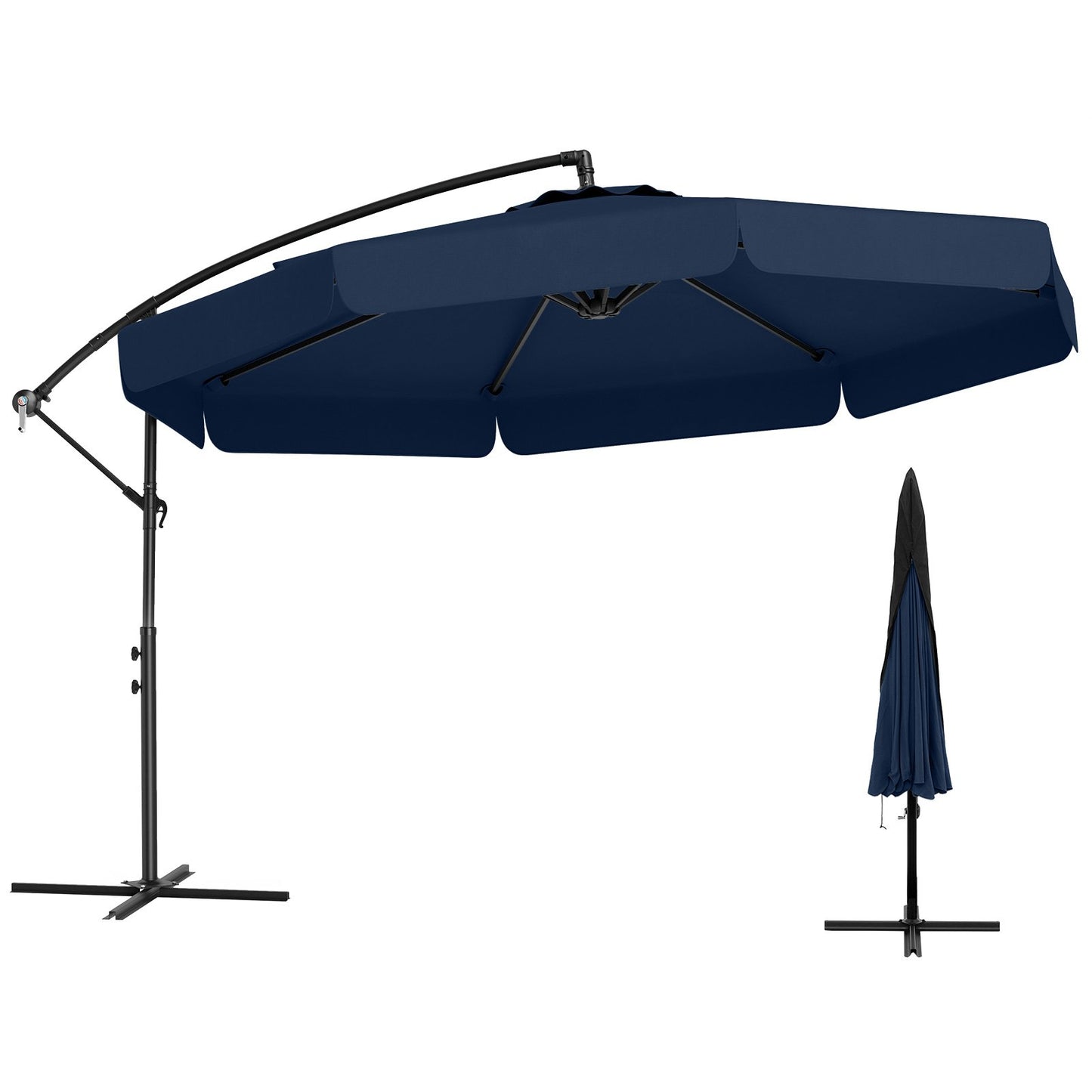 10 Feet Patio Cantilever Umbrella with Cover Tilt Adjustment and Ruffled Edge-Beige