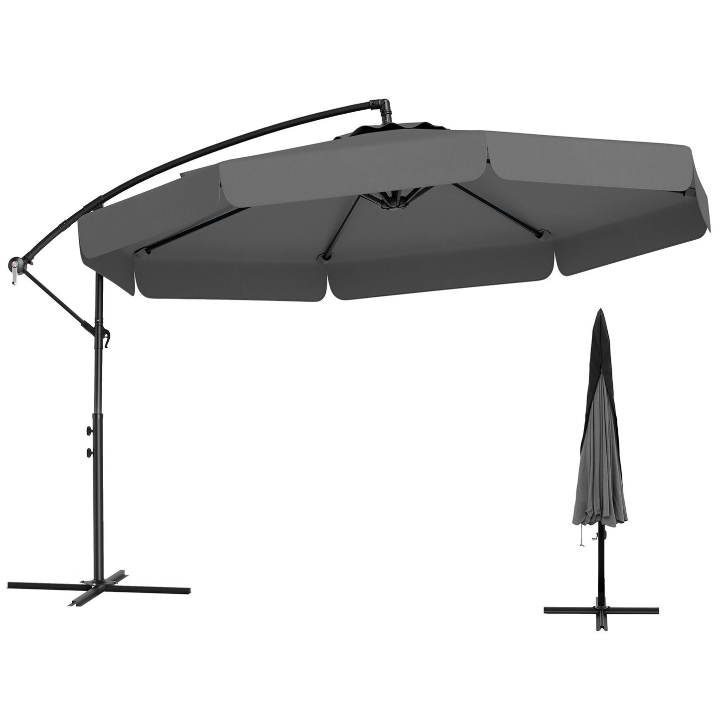 10 Feet Patio Cantilever Umbrella with Cover Tilt Adjustment and Ruffled Edge-Beige