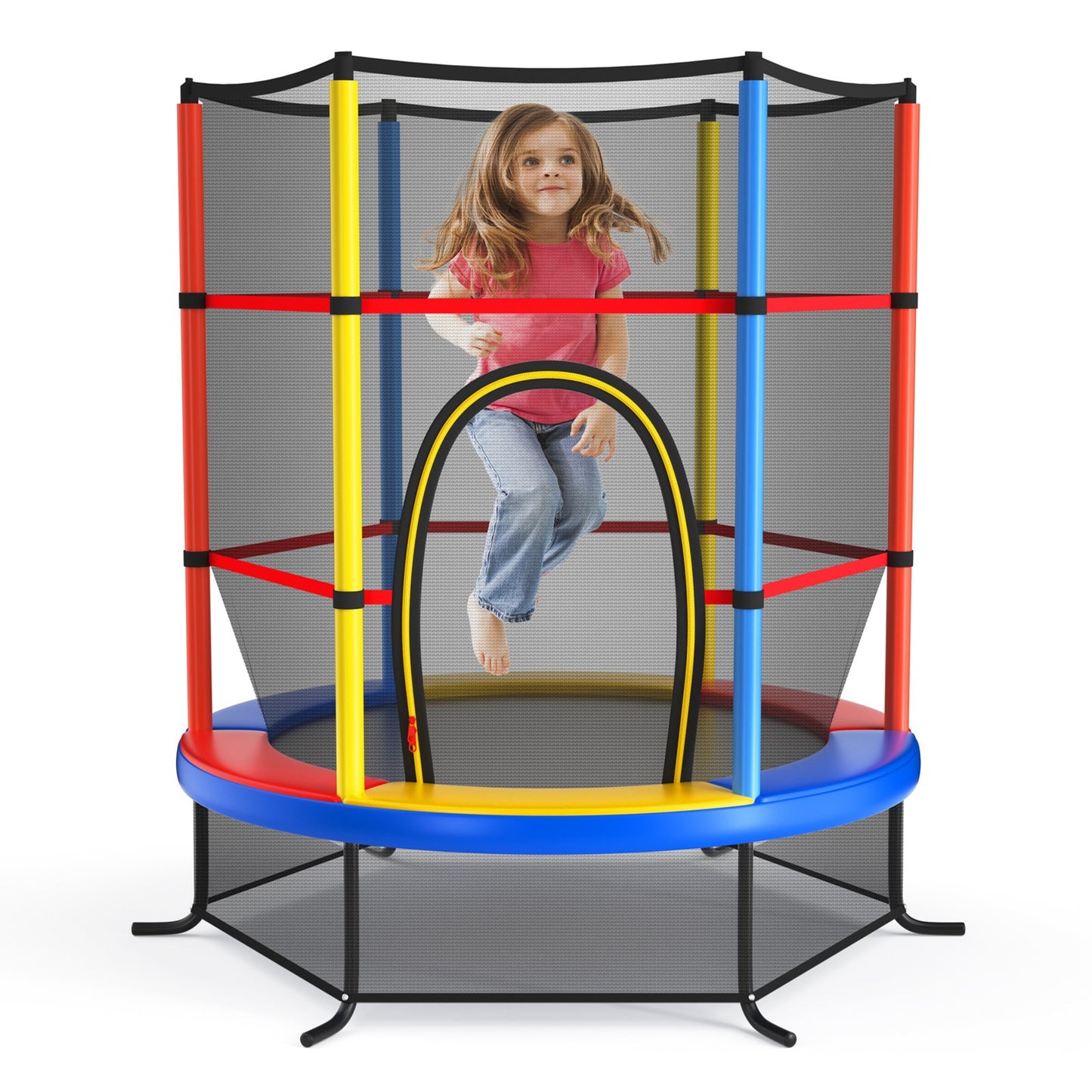 55 Inch Kids Recreational Trampoline Bouncing Jumping Mat with Enclosure Net-Green