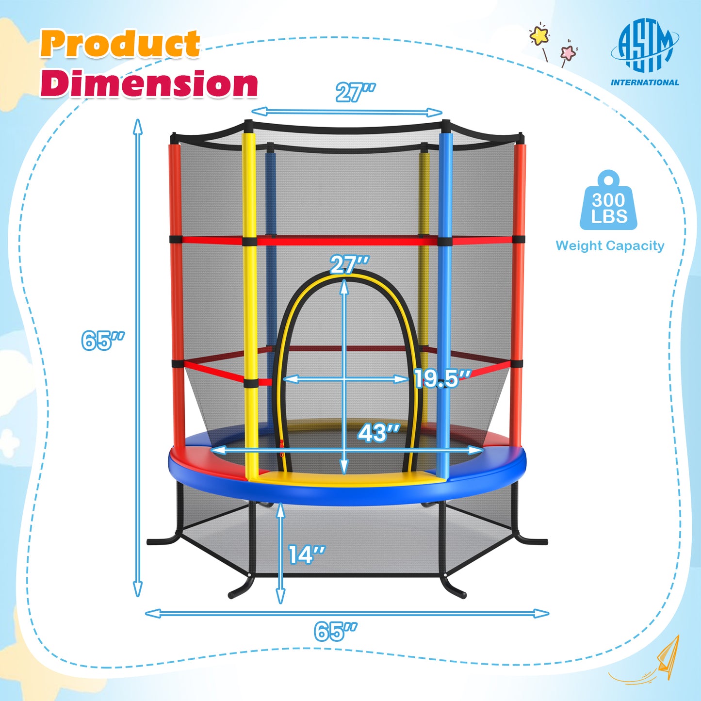 55 Inch Kids Recreational Trampoline Bouncing Jumping Mat with Enclosure Net-Green