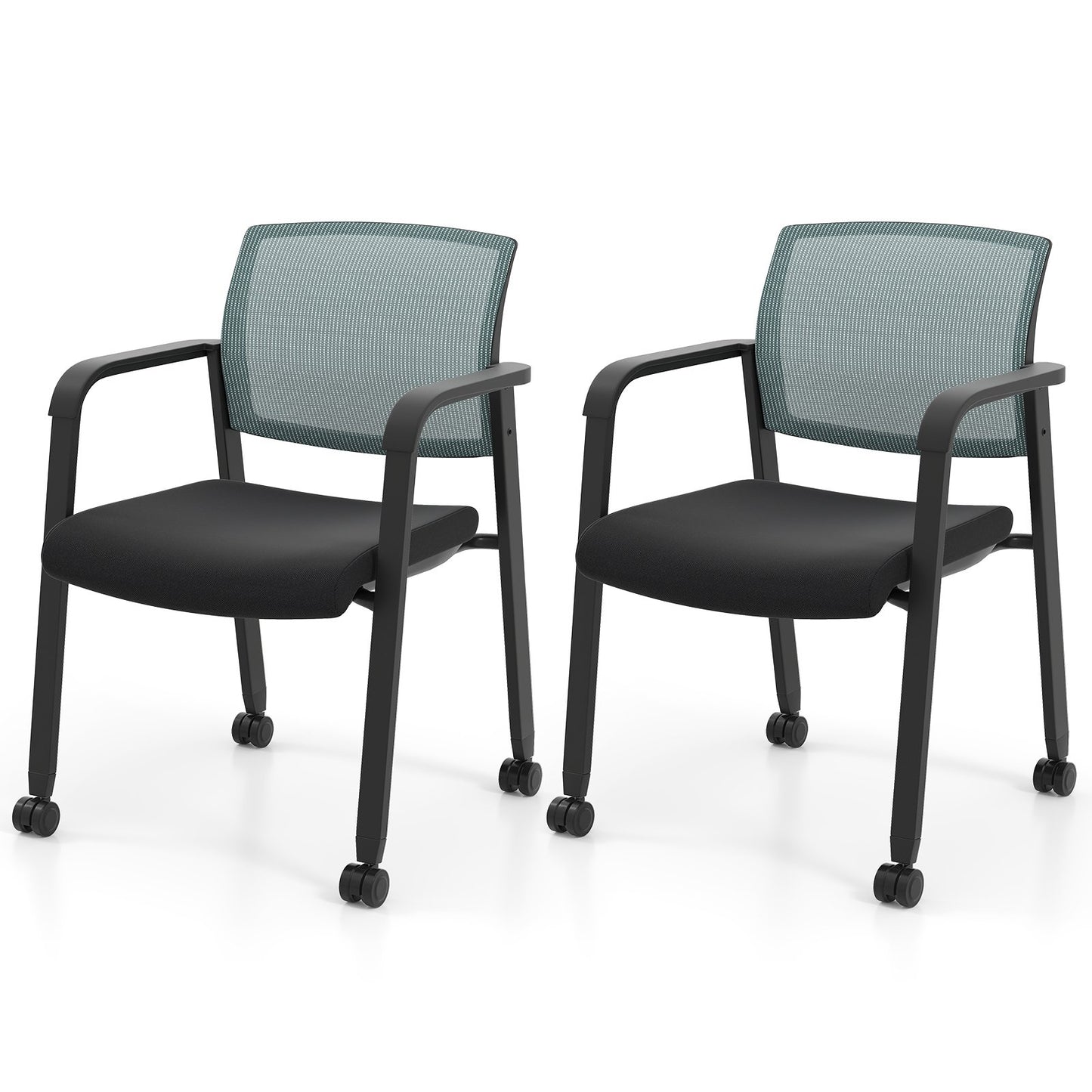 Set of 2 Stackable Rolling Office Chairs with Mesh Backrest-Black