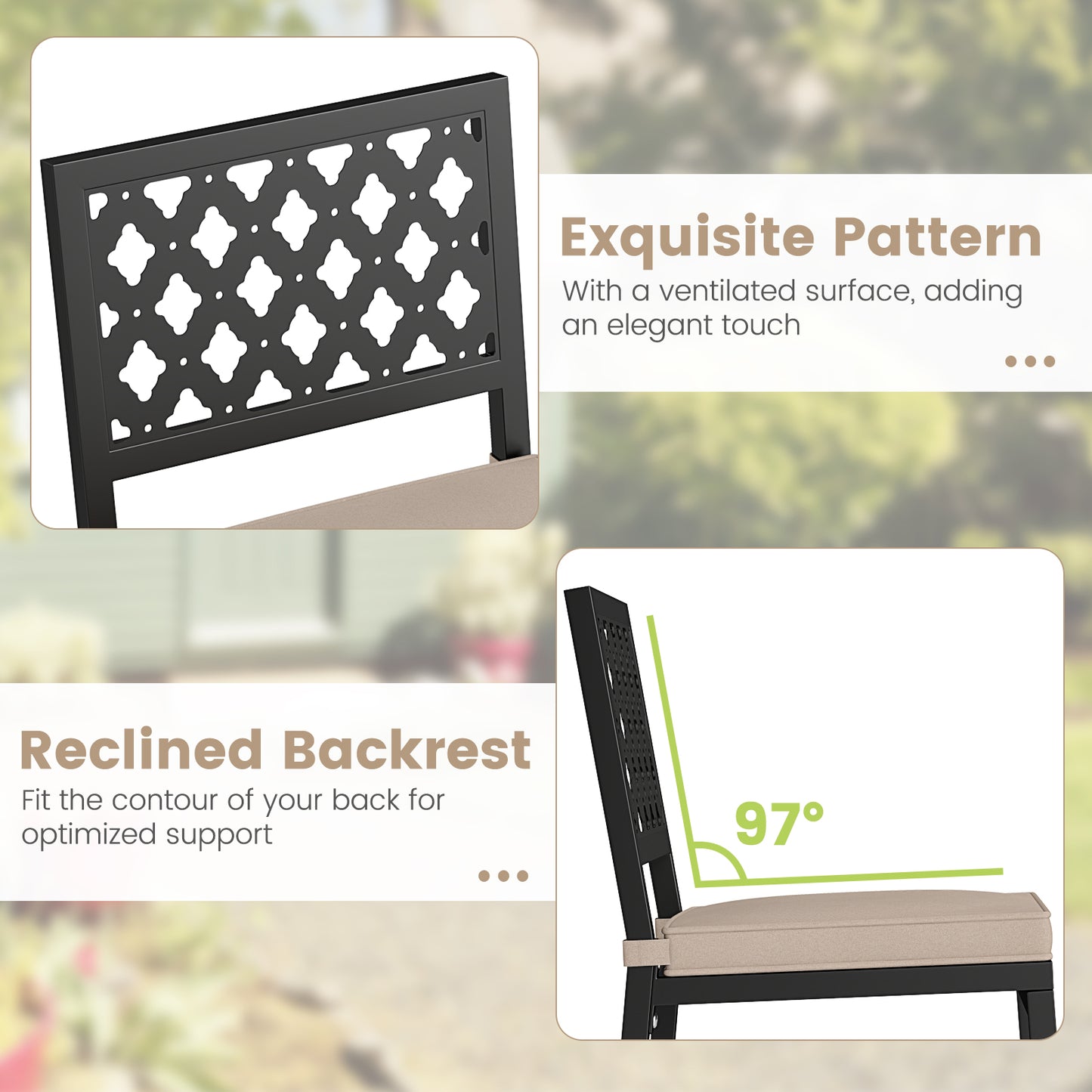 Set of 2 Patio Bar Chairs Counter Height with Detachable Cushion and Footrest-Argyle Pattern