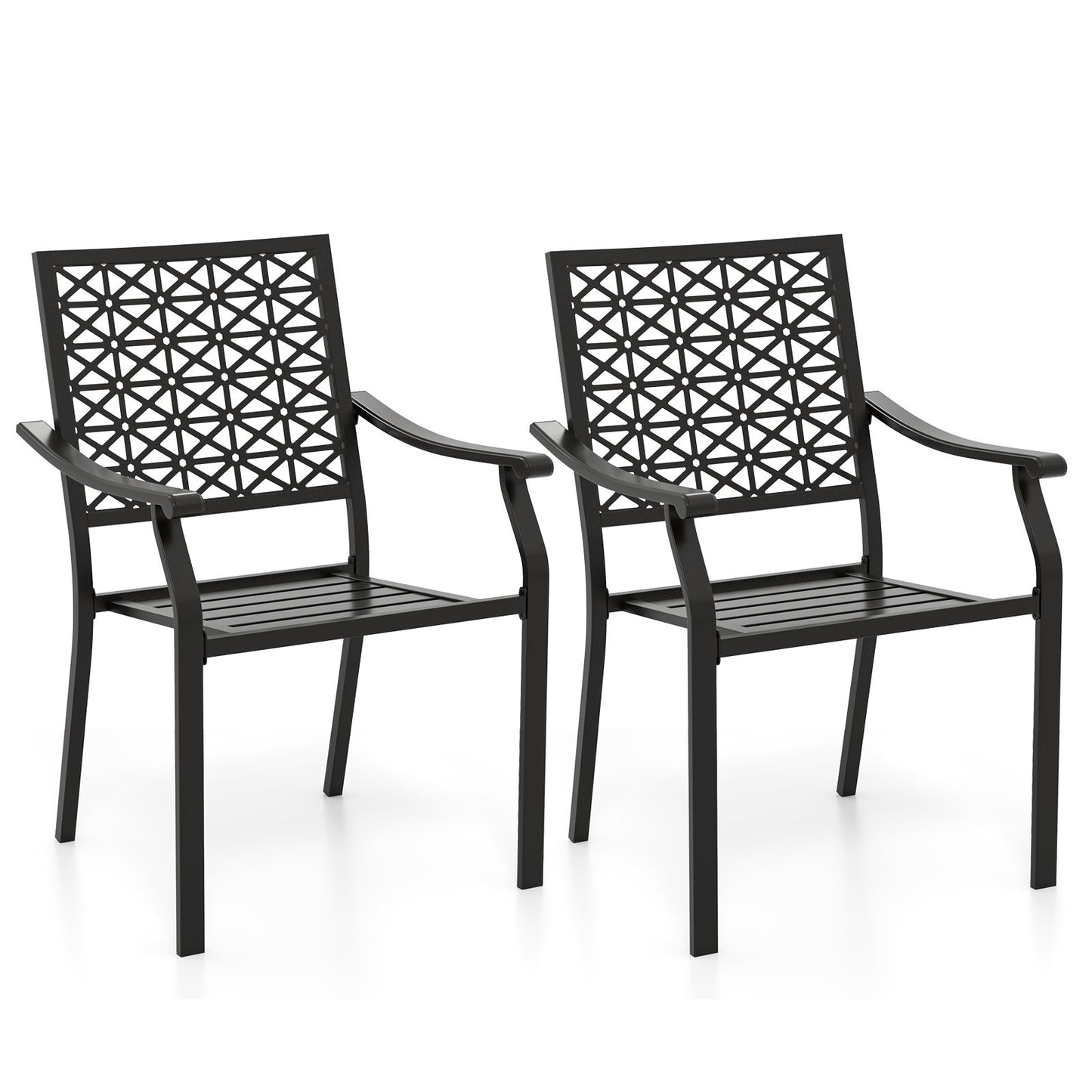 Set of 2 Patio Dining Chairs with Curved Armrests and Reinforced Steel Frame