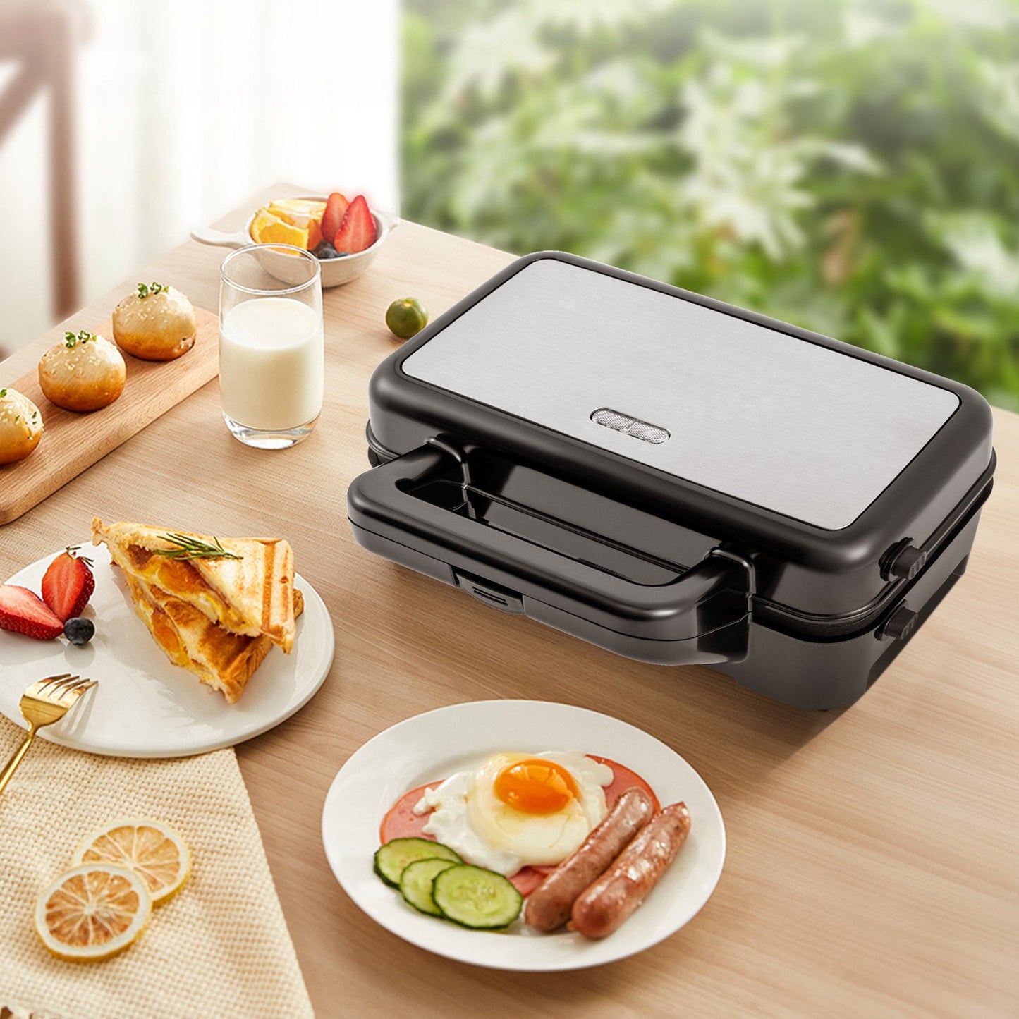 3-in-1 1082W Sandwich Maker with Removable Non-Stick Plates-Black