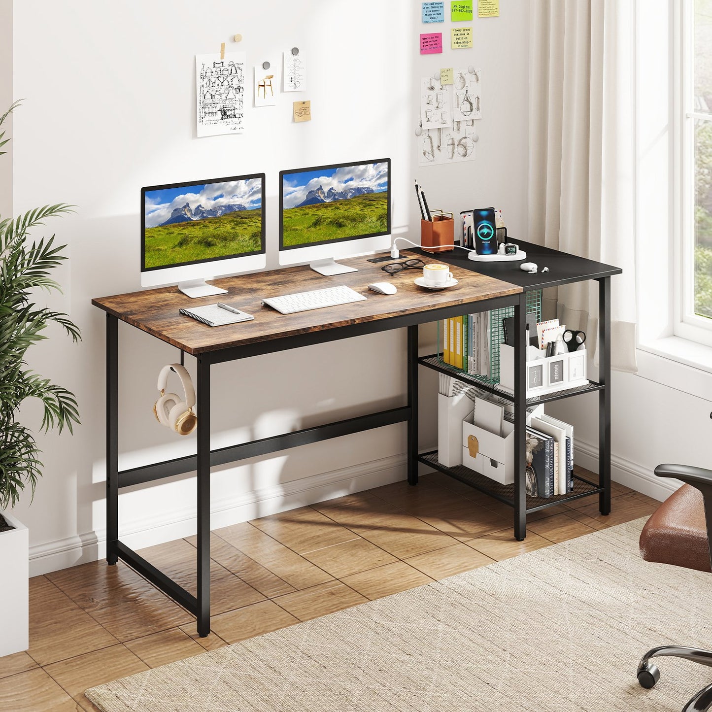59 Inch Home Office Computer Desk with Removable Storage Shelves-Black