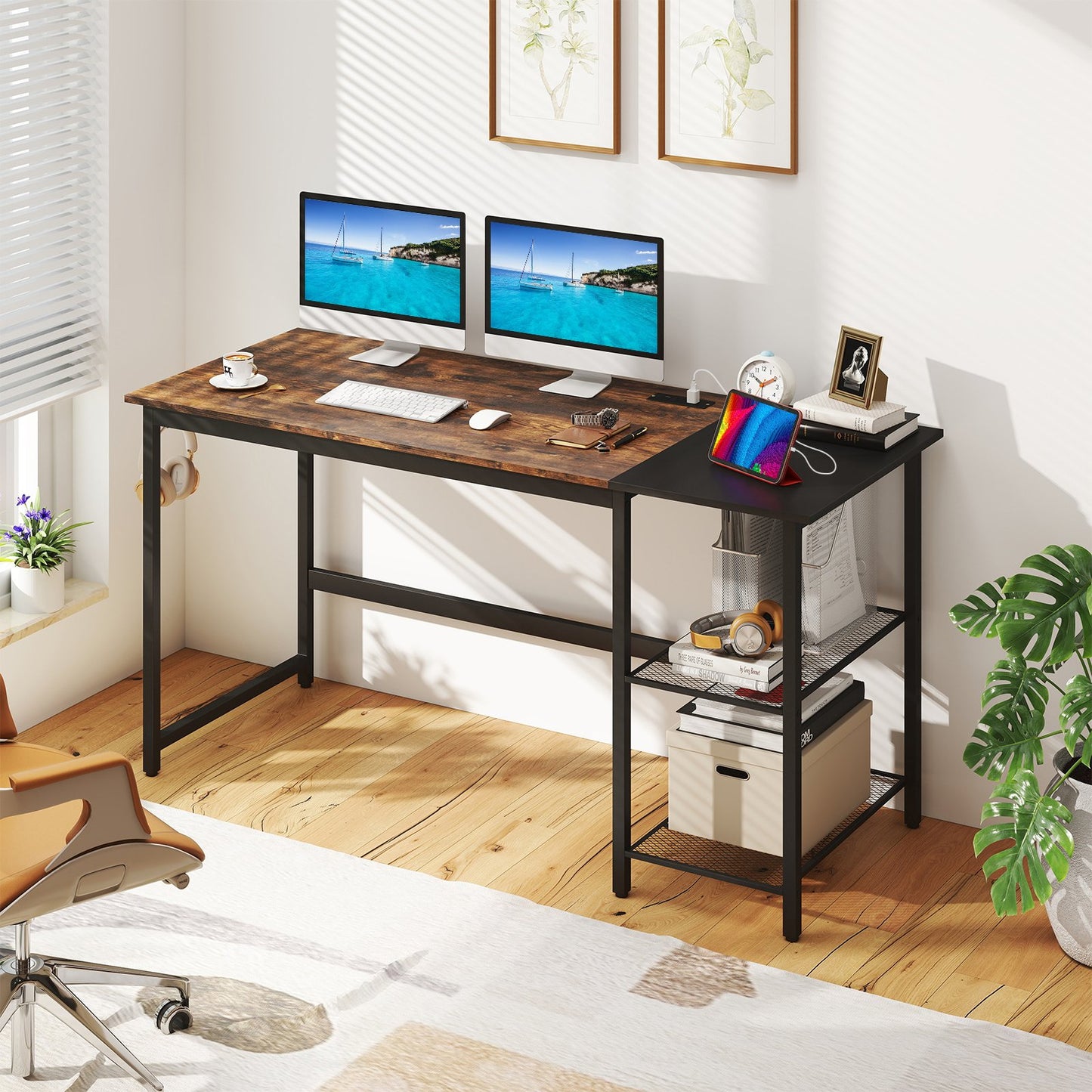 59 Inch Home Office Computer Desk with Removable Storage Shelves-Black